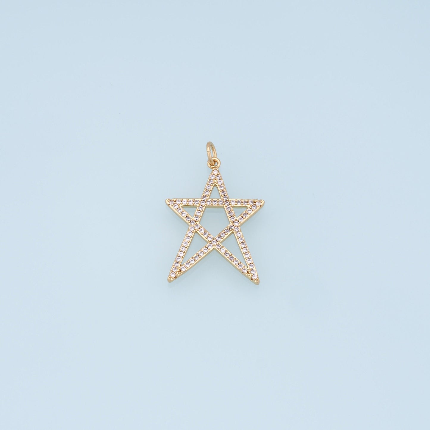 Gold David Star Charms,18K Gold Filled CZ Micro Pave Star Pendant,Star Charm Bracelet Necklace for DIY Jewelry Making Supply