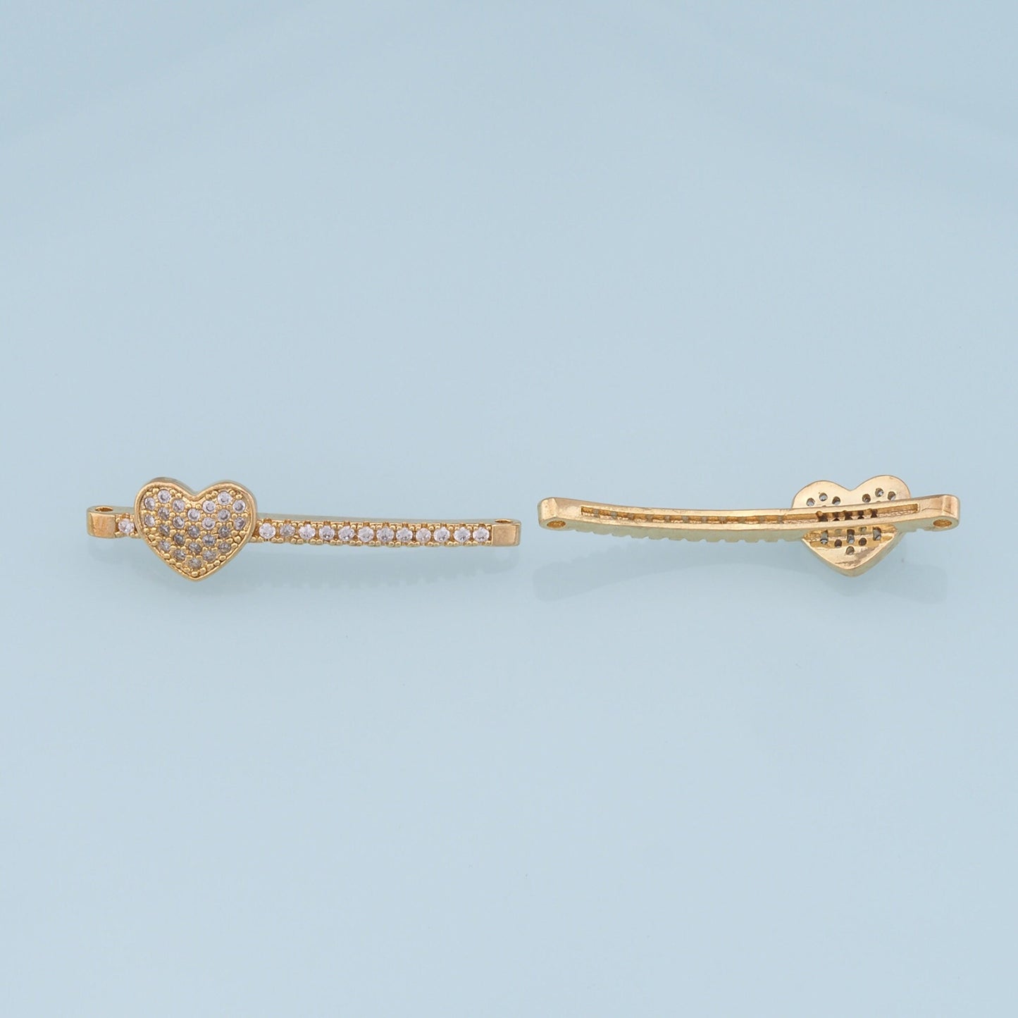 Gold Strip Heart Connector Charms,18K Gold Filled CZ Heart Pendant,Heart Charm Bracelet Necklace for DIY Jewelry Making Supply