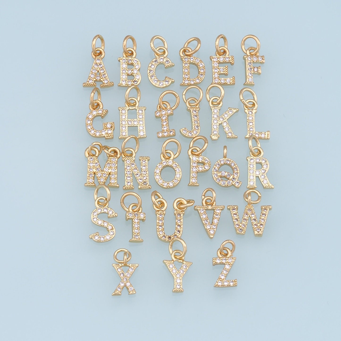 Gold letter Charms,18K Gold Filled CZ letter Pendant,initial Charm Bracelet Necklace for DIY Jewelry Making Supply