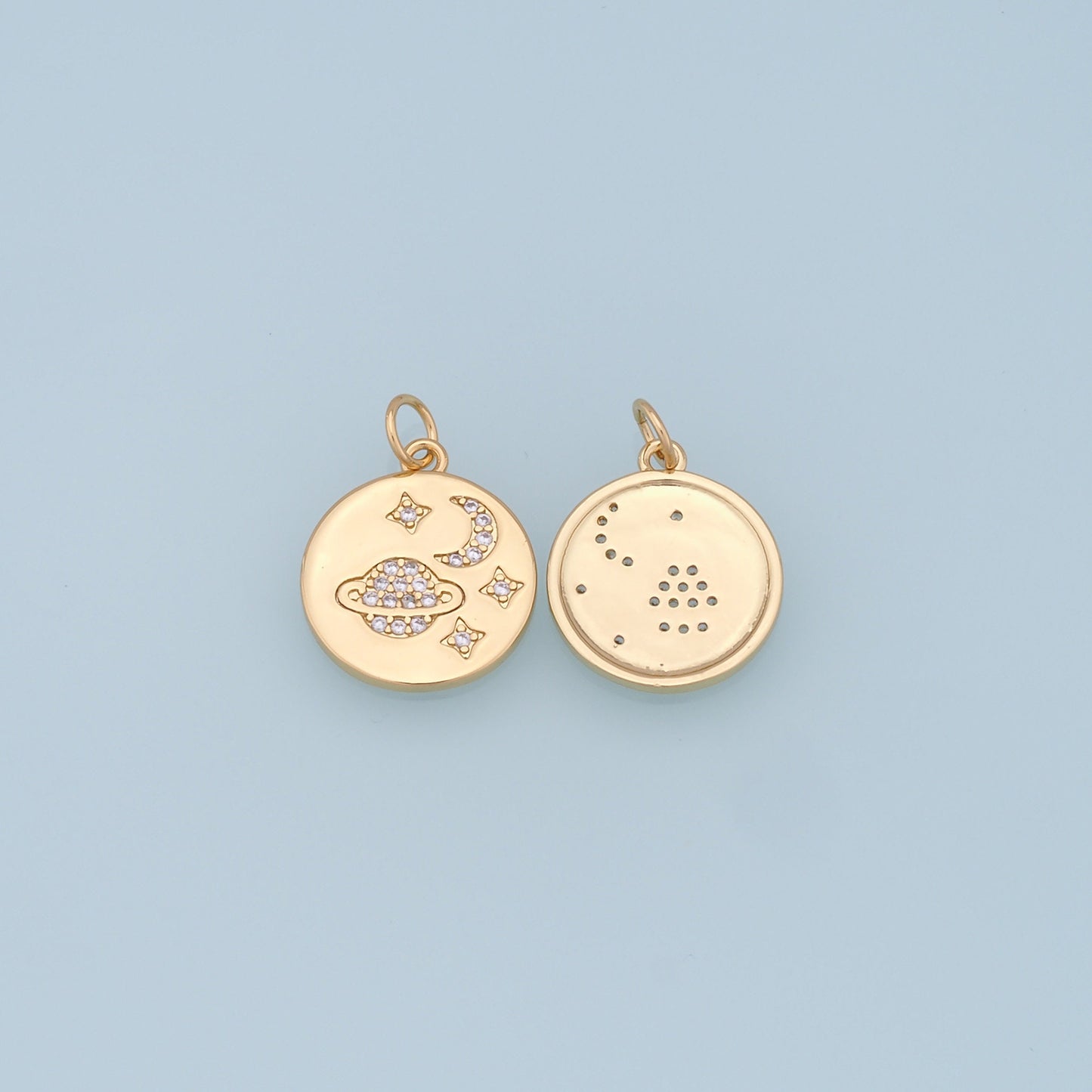 Gold Saturn Charms,18K Gold Filled Saturn Pendant,Stars Moon Charm Bracelet Necklace for DIY Jewelry Making Supply