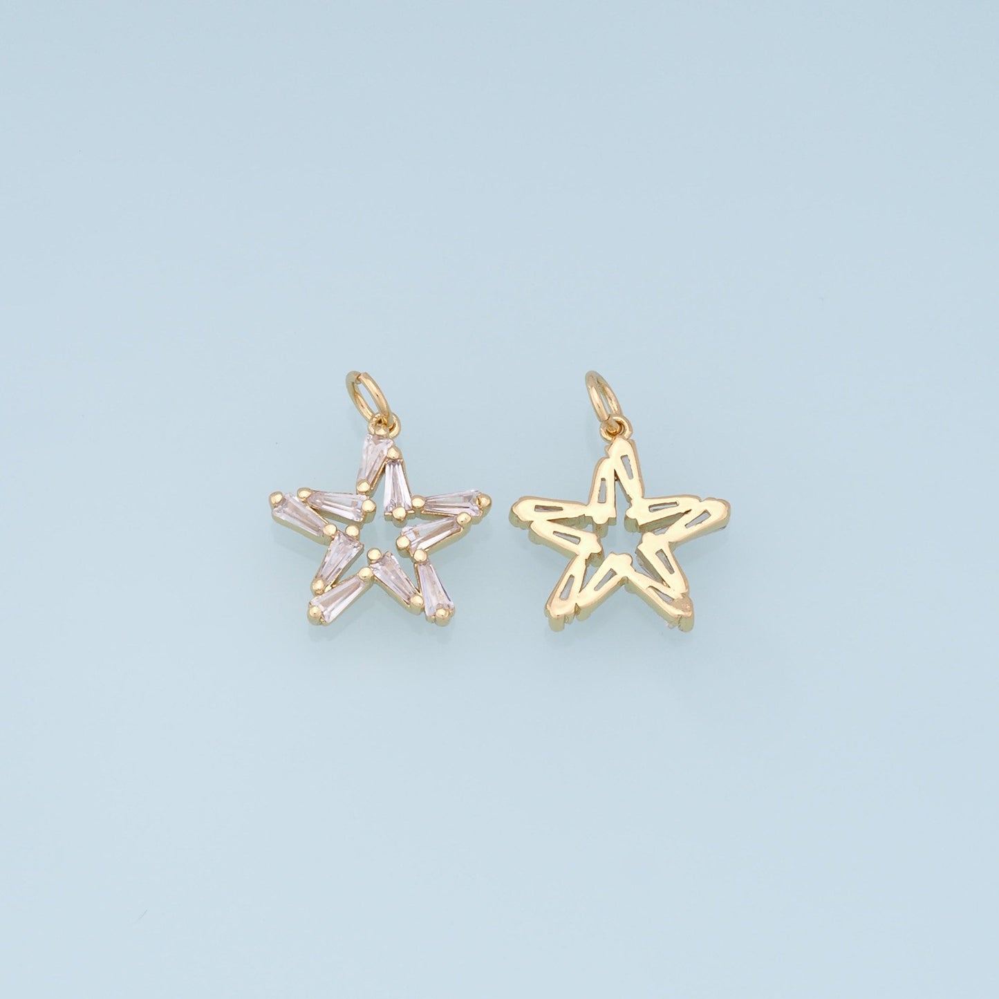 18K Gold Filled Star Pendant,Micro Pave Star Charm Bracelet Necklace for DIY Jewelry Making Supply