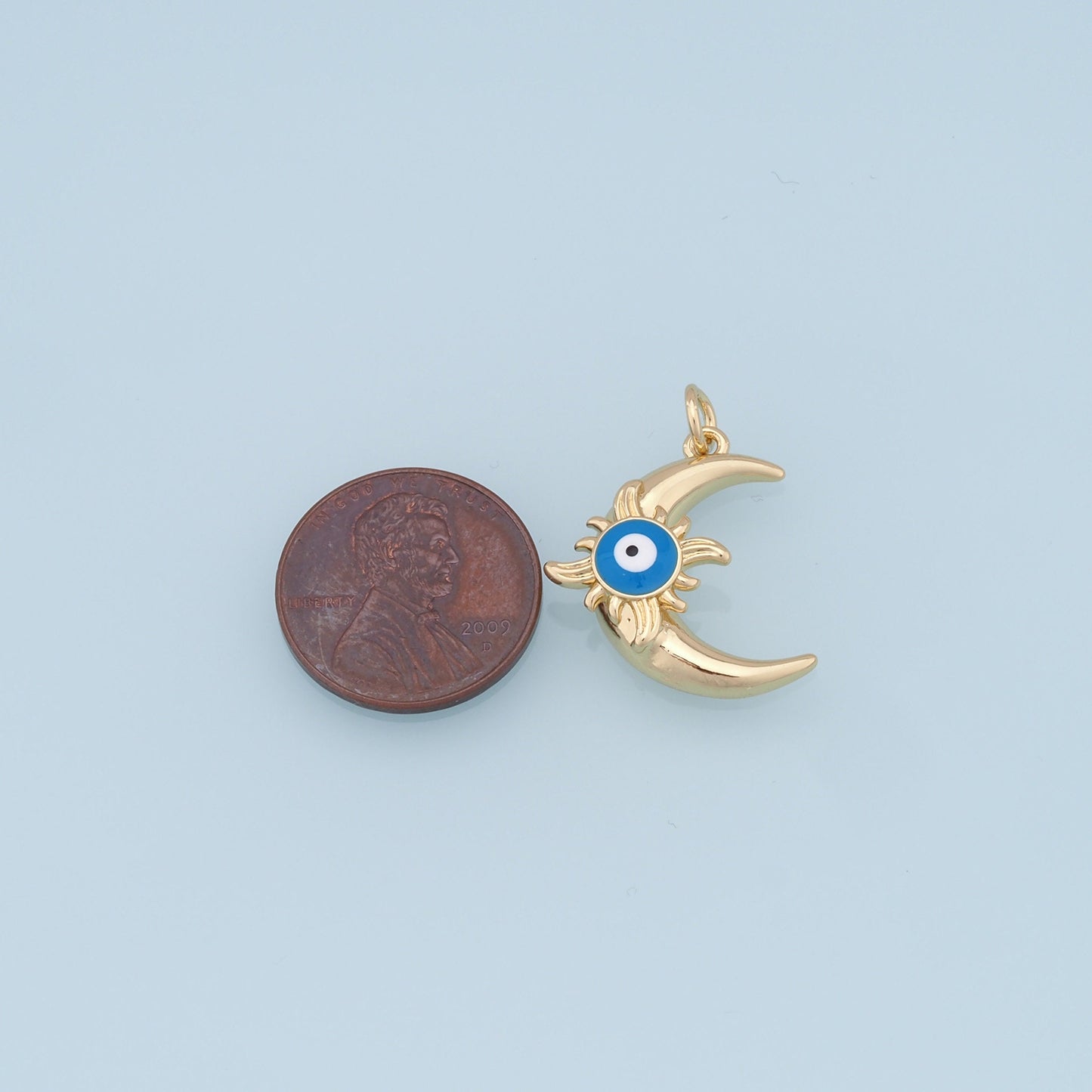Gold Moon Evil Eye Charms,18K Gold Filled Moon Pendant,Evil Eye Charm Bracelet Necklace for DIY Jewelry Making Supply