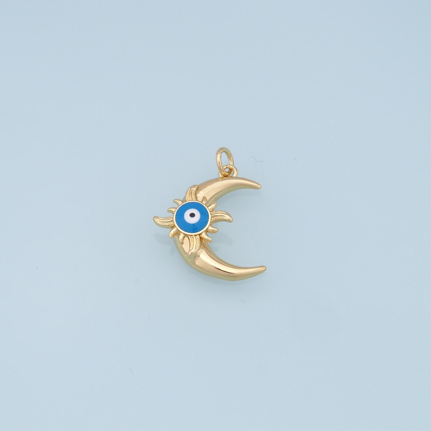 Gold Moon Evil Eye Charms,18K Gold Filled Moon Pendant,Evil Eye Charm Bracelet Necklace for DIY Jewelry Making Supply