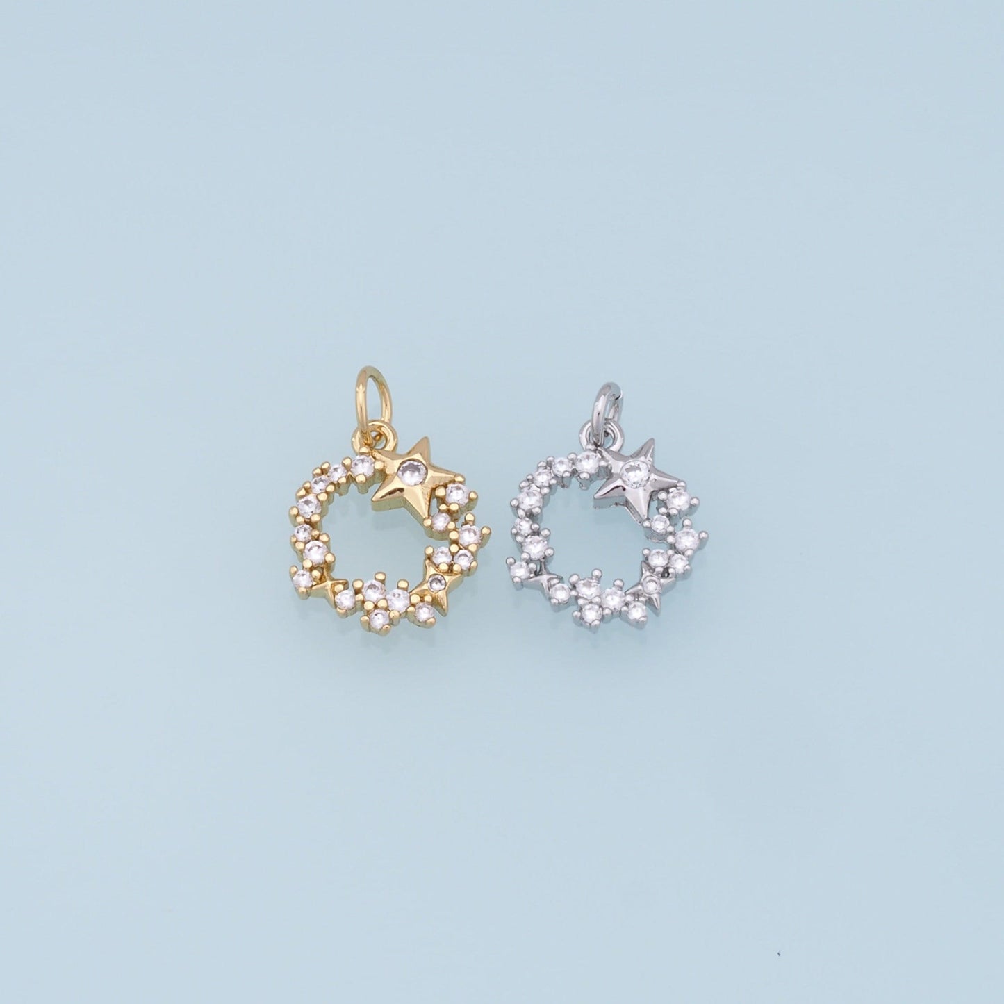 Gold Round Star Charms,18K Gold Filled Star Pendant,CZ Star Charm Bracelet Necklace for DIY Jewelry Making Supply