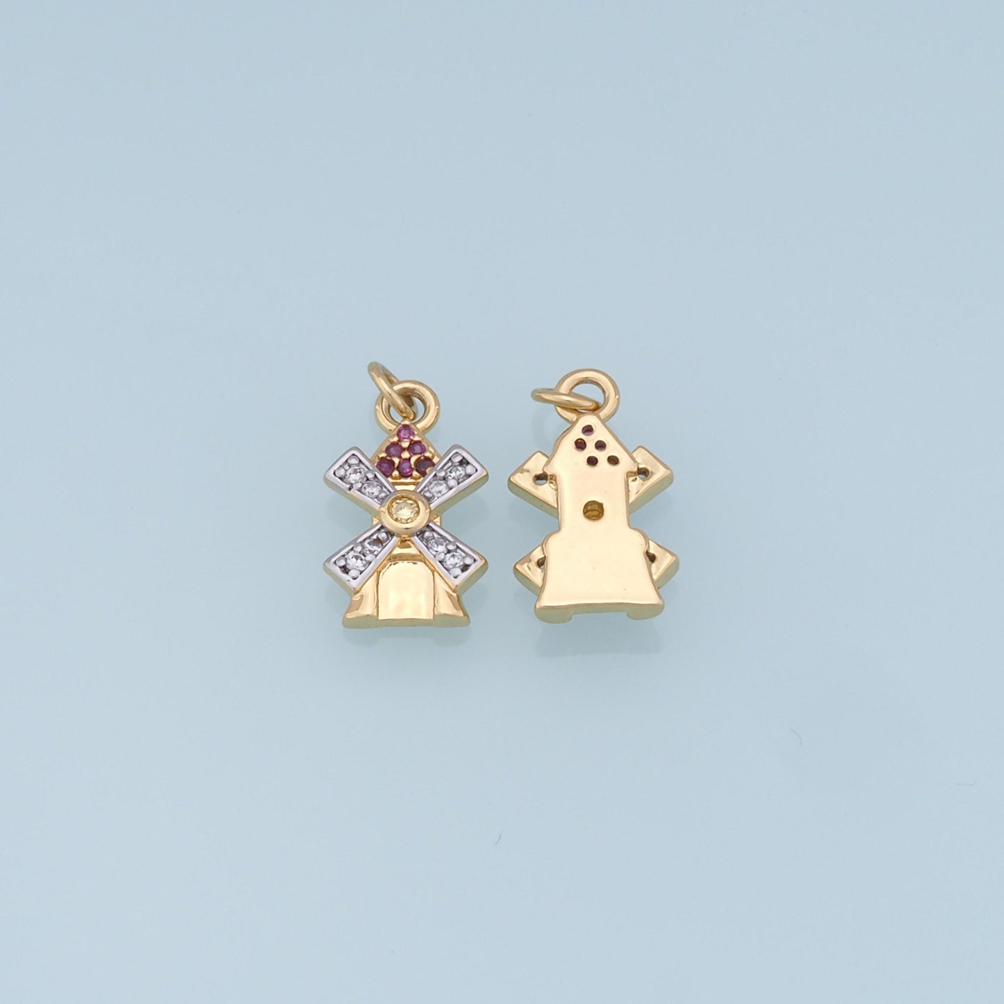 Gold Windmill Charms,18K Gold Filled Windmill Pendant,CZ Windmill Charm Bracelet Necklace for DIY Jewelry Making Supply