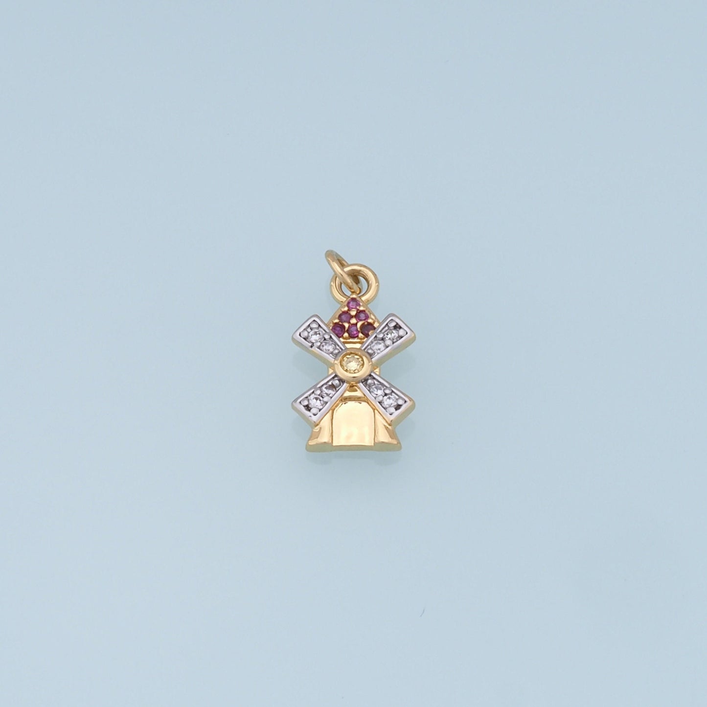 Gold Windmill Charms,18K Gold Filled Windmill Pendant,CZ Windmill Charm Bracelet Necklace for DIY Jewelry Making Supply