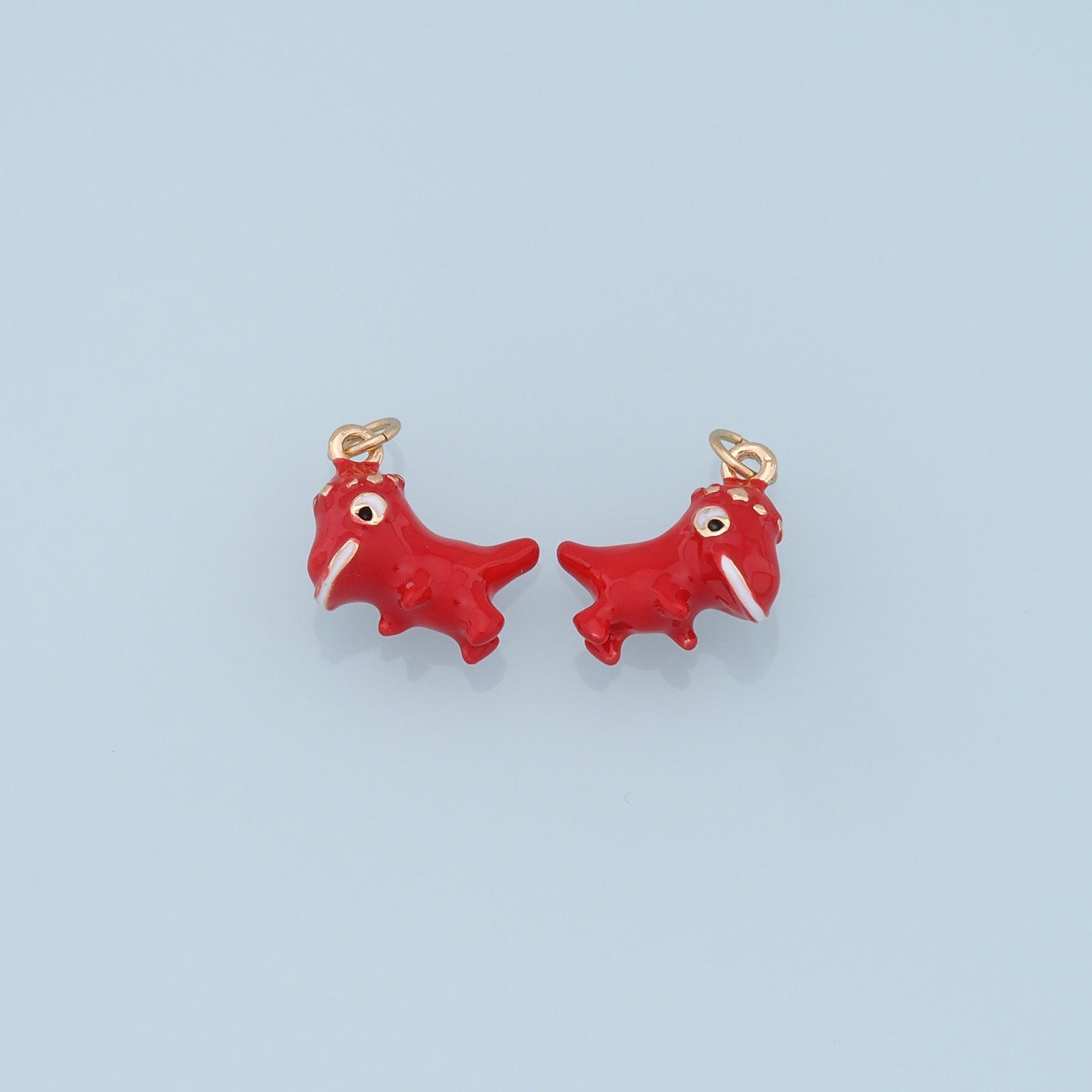 Cute Red Dinosaur Charms,18K Gold Filled Enamel Dinosaur Pendant,Kawaii Charm Bracelet Necklace for DIY Jewelry Making Supply