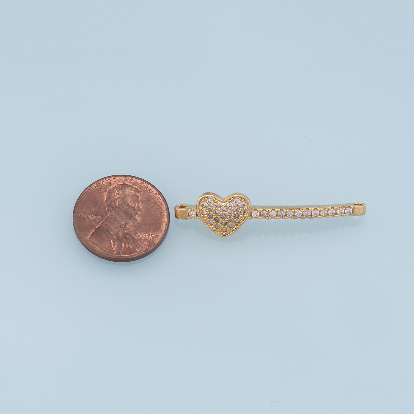 Gold Strip Heart Connector Charms,18K Gold Filled CZ Heart Pendant,Heart Charm Bracelet Necklace for DIY Jewelry Making Supply