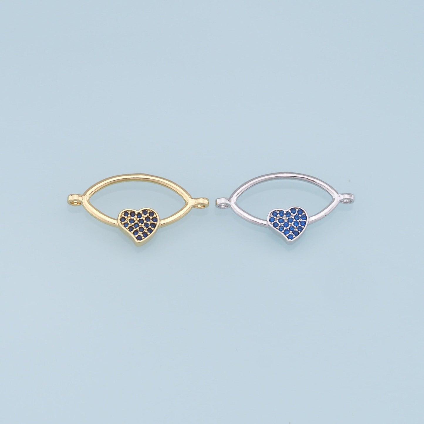 Gold Oval Heart Connector Charms,18K Gold Filled CZ Heart Pendant,Heart Charm Bracelet Necklace for DIY Jewelry Making Supply