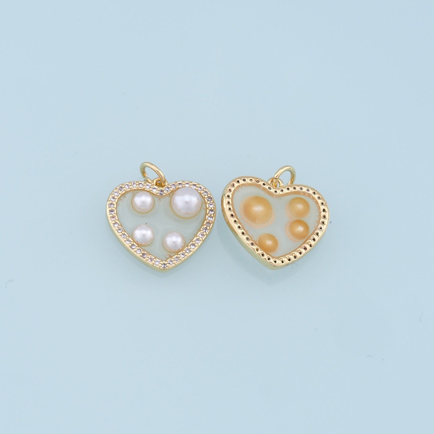 Gold Heart Pearl Charms,18K Gold Filled Clear Enamel Heart Pendant,CZ Micro Pave Heart Charm Bracelet Necklace for DIY Jewelry Making Supply