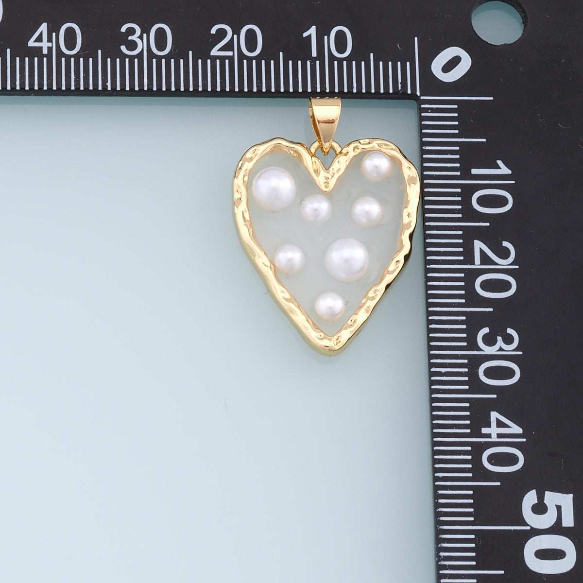 Gold Heart Pearl Charms,18K Gold Filled Clear Enamel Heart Pendant,Heart Charm Bracelet Necklace for DIY Jewelry Making Suppl