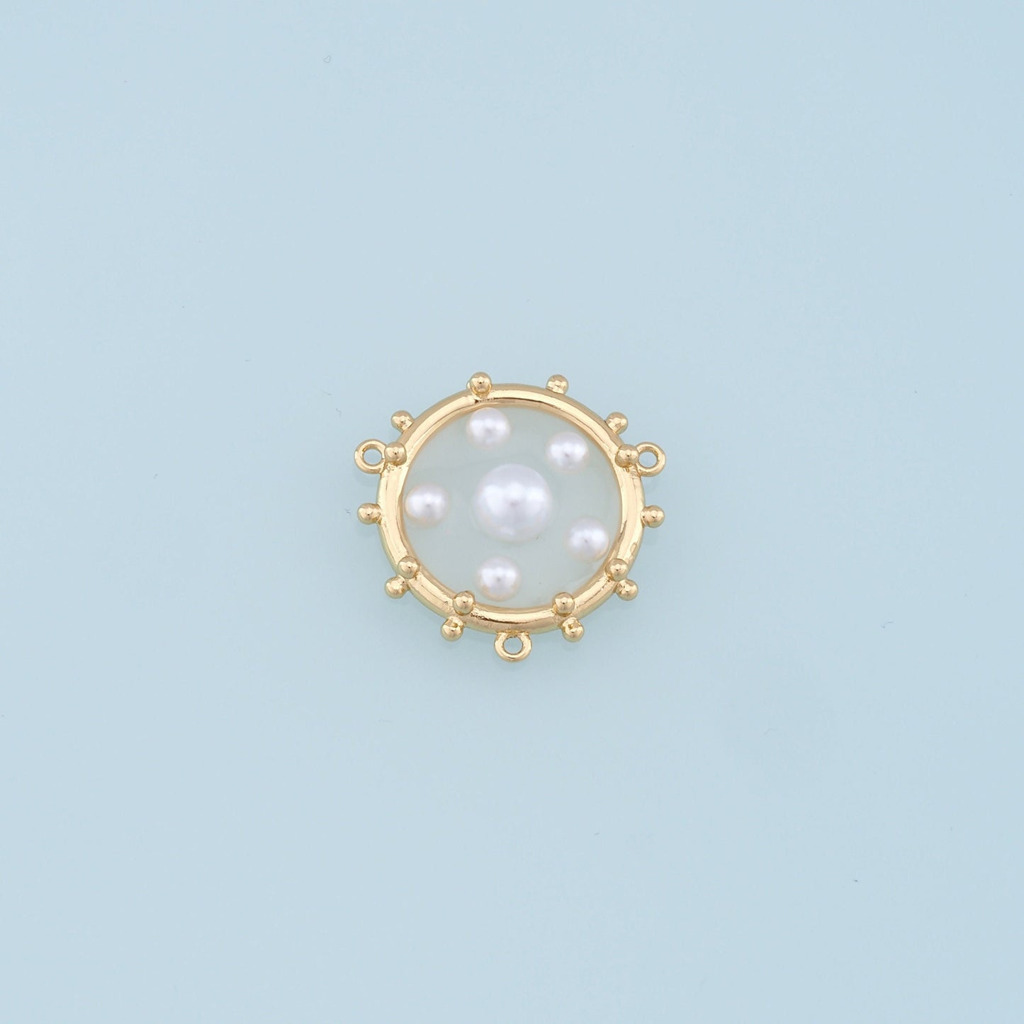 Gold Round Pearl Connector Charms,18K Gold Filled Clear Enamel Round Pendant,Round Charm Bracelet Necklace for DIY Jewelry Making Supply