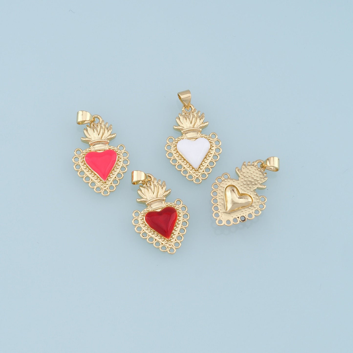 Gold Sacred Heart Charms,18K Gold Filled Enamel Sacred Heart Pendant,Sacred Heart Charm Bracelet Necklace for DIY Jewelry Making Supply