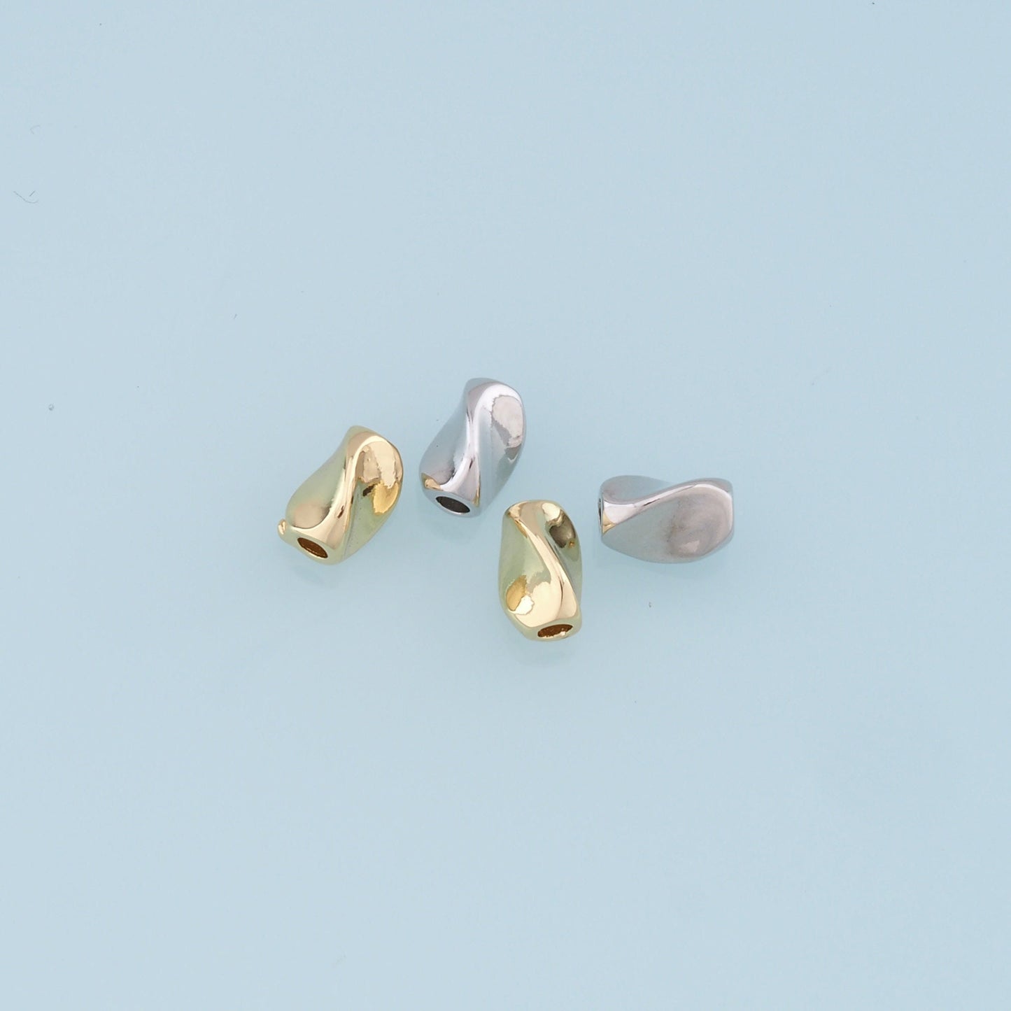 Gold twist wavy Beads Charms,18K Gold Filled Twist Bracelet Necklace for DIY Jewelry Making Supply hole 2mm