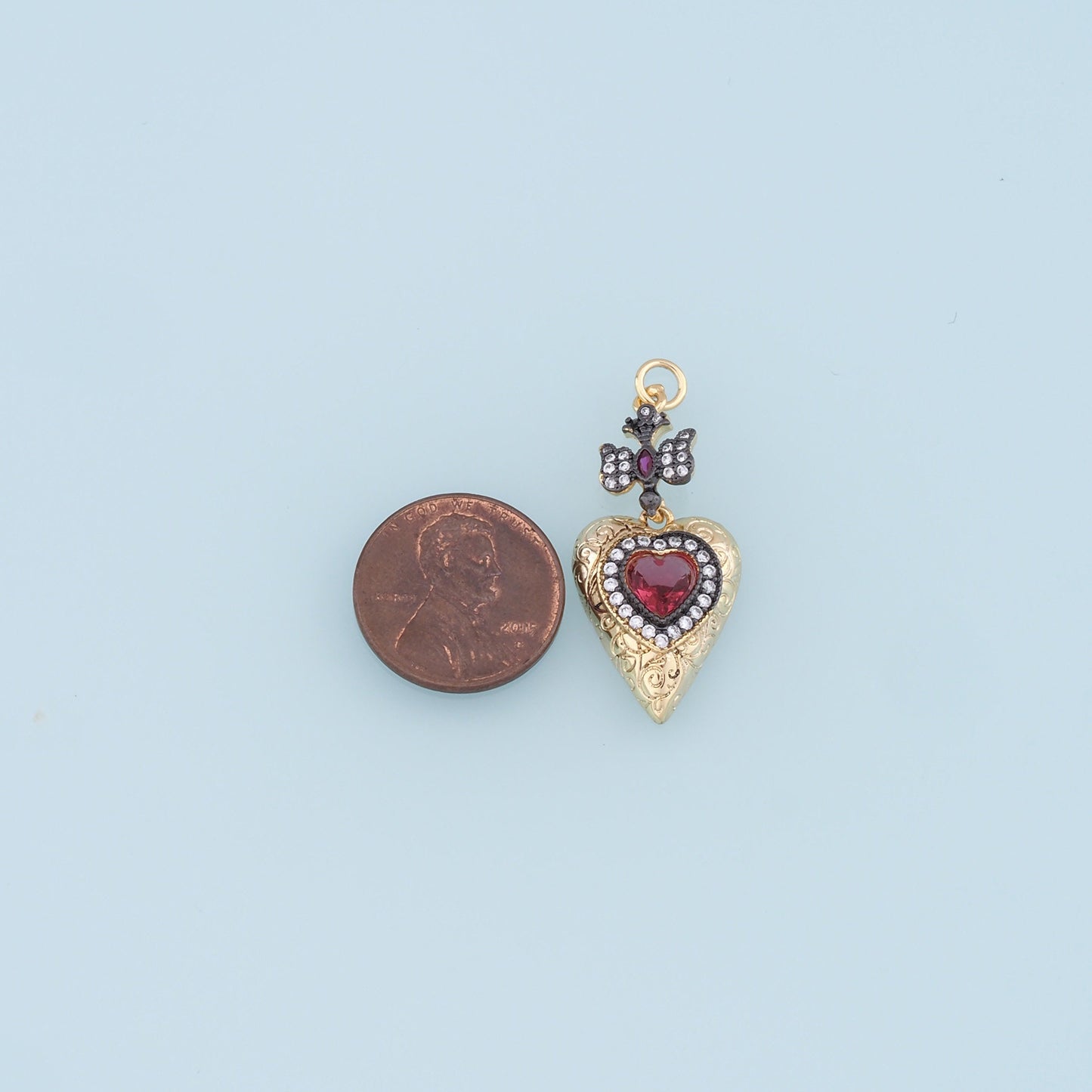 Gold Heart Charms,18K Gold Filled Heart Pendant,Cross Charm Bracelet Necklace for DIY Jewelry Making Supply