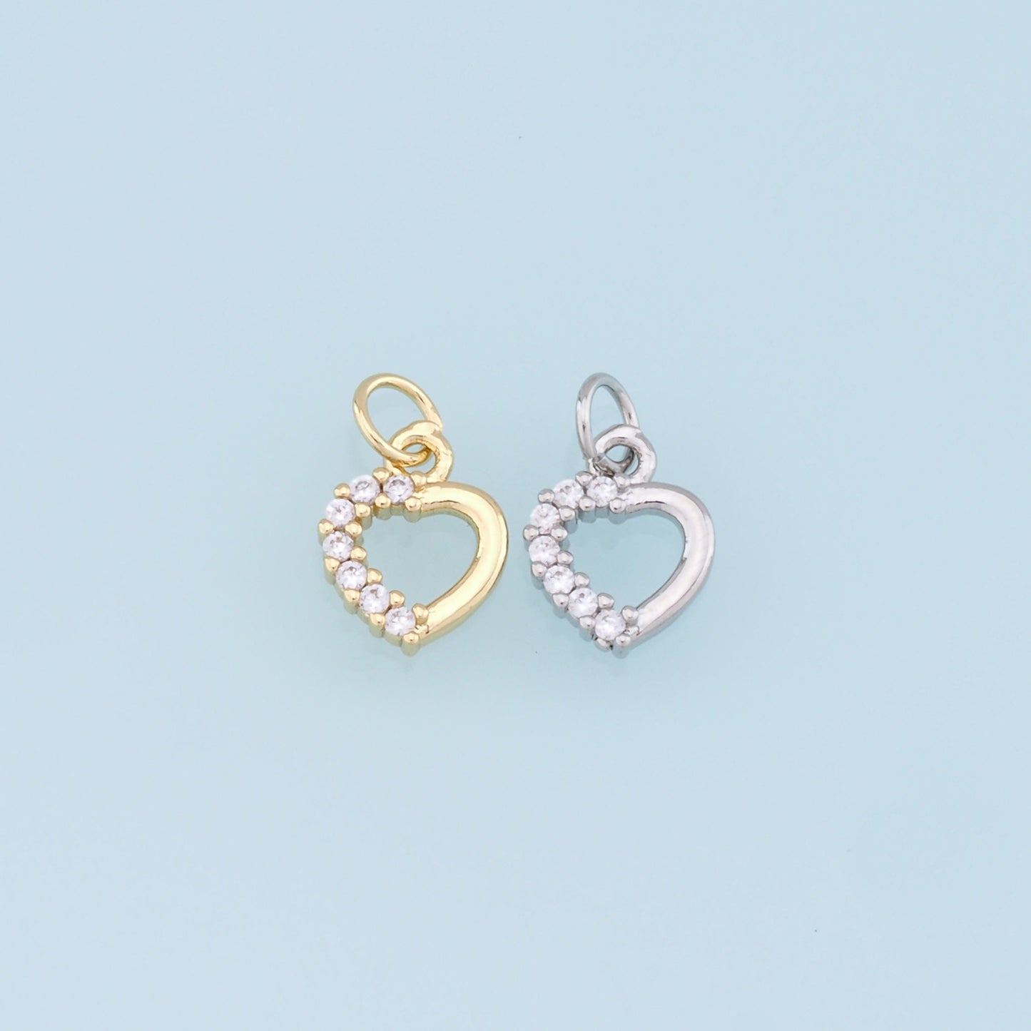 Gold Heart Charms,18K Gold Filled Hollow Heart Pendant,CZ Micro Pave Heart Charm Bracelet Necklace for DIY Jewelry Making Supply