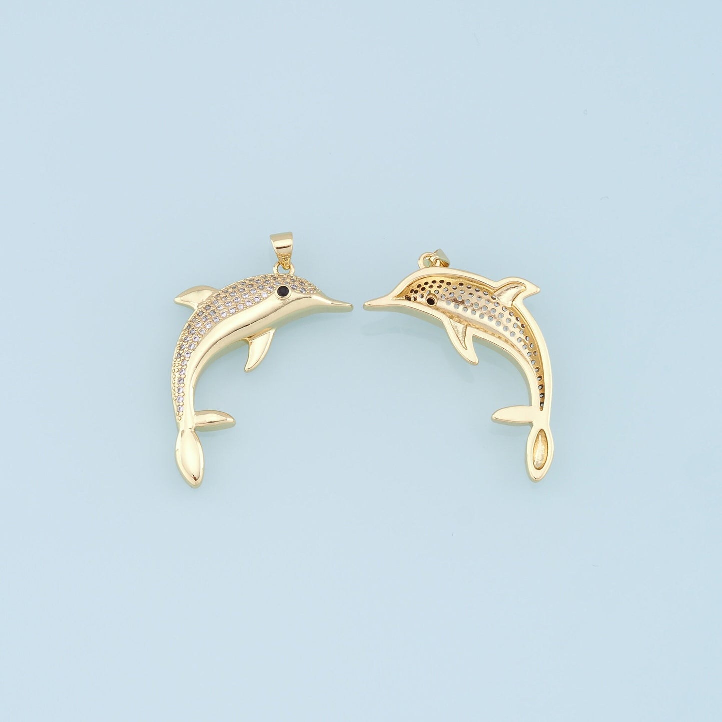 Gold Dolphin Charms,18K Gold Filled Dolphin Pendant,CZ Micro Pave Dolphin Charm Bracelet Necklace for DIY Jewelry Making Supply