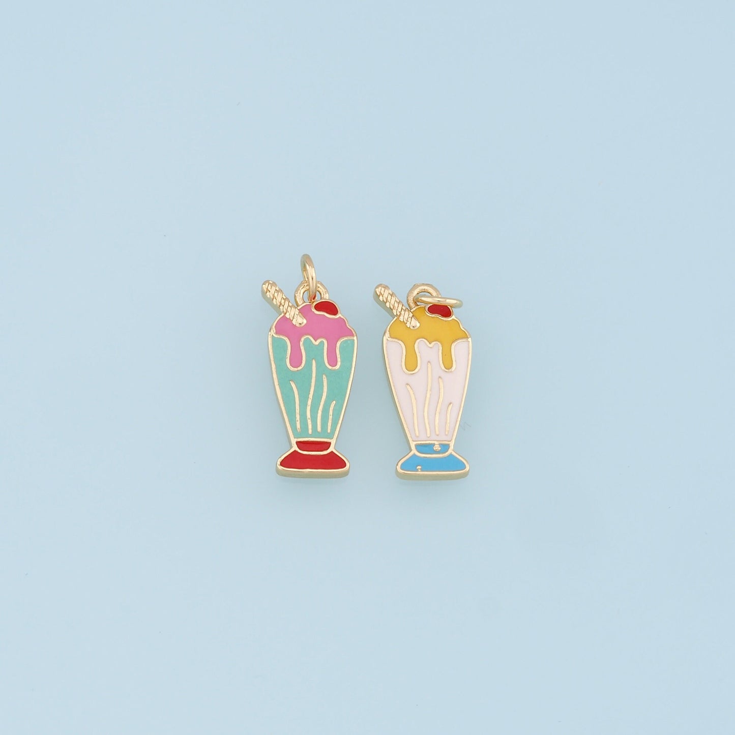 Ice Cream Charms,18K Gold Filled Enamel Ice Cream Pendant,Cute Ice Cream Cup Charm Bracelet Necklace for DIY Jewelry Making Supply