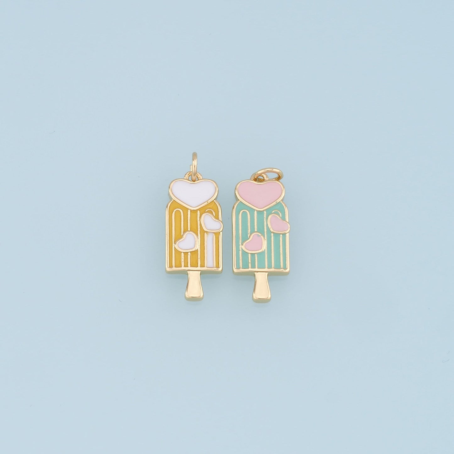Ice Cream Charms,18K Gold Filled Enamel Ice Cream Pendant,Cute Ice Cream Heart Charm Bracelet Necklace for DIY Jewelry Making Supply