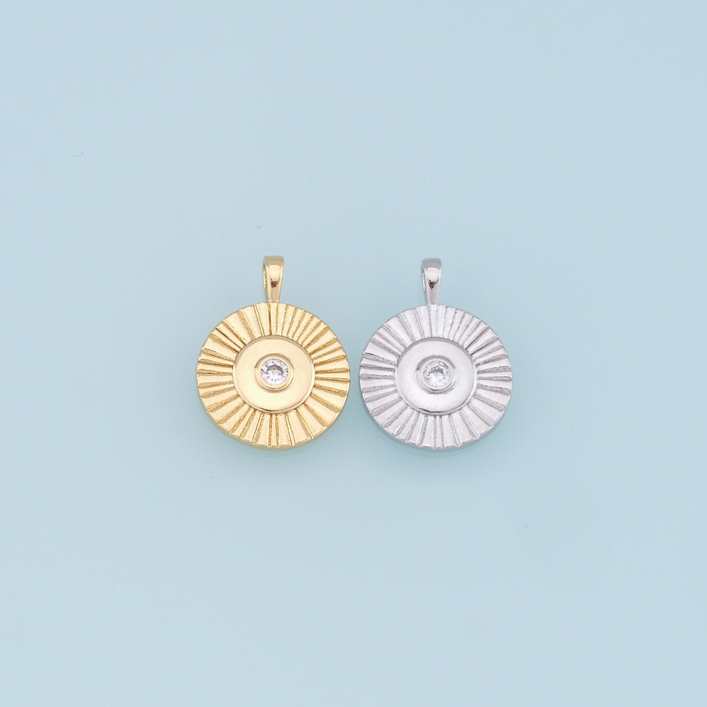 Gold Sun Charms,18K Gold Filled Round Pendant,Round Charm Bracelet Necklace for DIY Jewelry Making Supply