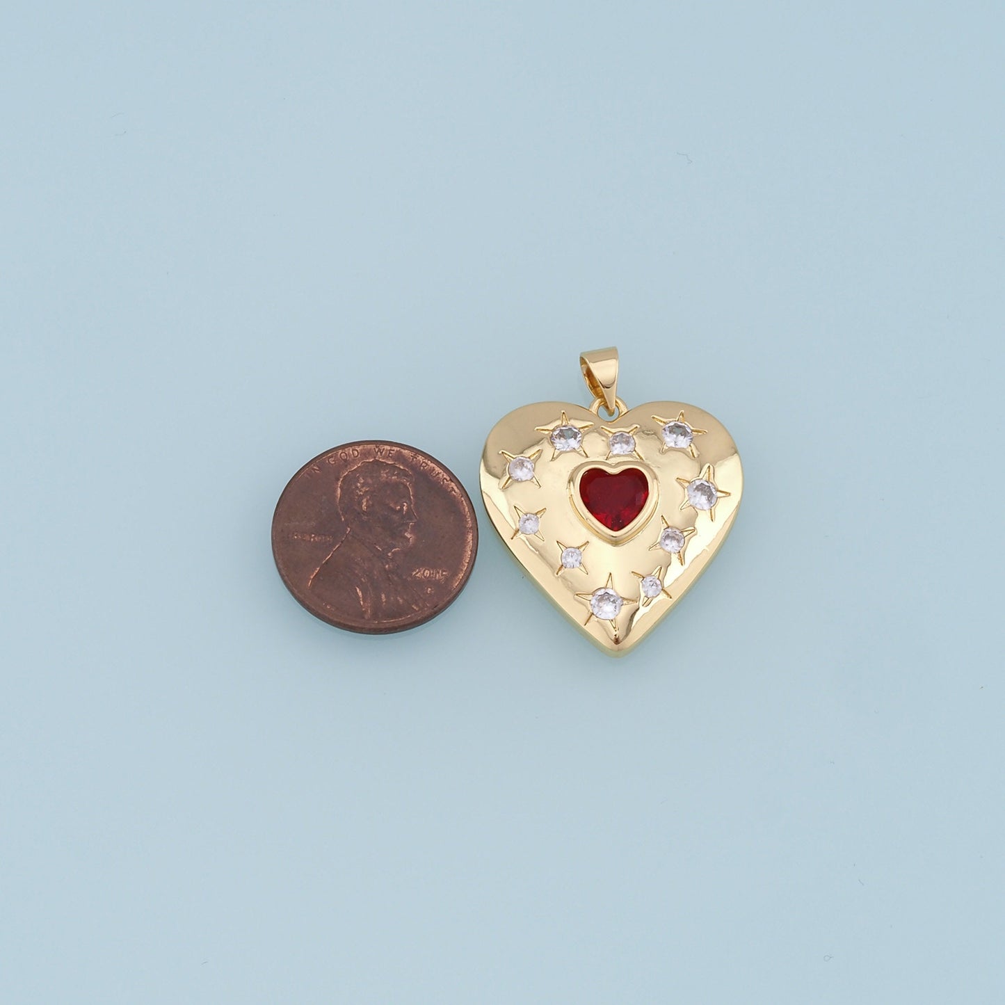 Gold Star Heart Charms,18K Gold Filled Heart Pendant,CZ Micro Pave Heart Charm Bracelet Necklace for DIY Jewelry Making Supply