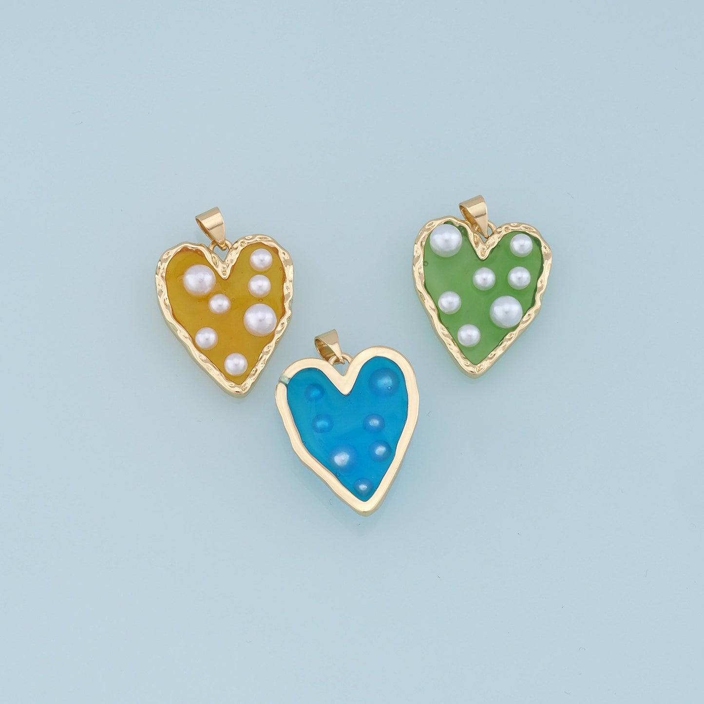 Gold Heart Pearl Charms,18K Gold Filled Clear Enamel Heart Pendant,Color Heart Charm Bracelet Necklace for DIY Jewelry Making Supply
