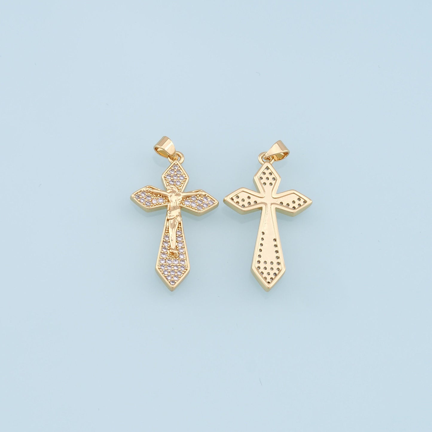 Gold Jesus Charms,18K Gold Filled Cross Pendant,CZ Micro Pave Religious Protect Charm Bracelet Necklace for DIY Jewelry Making Supply