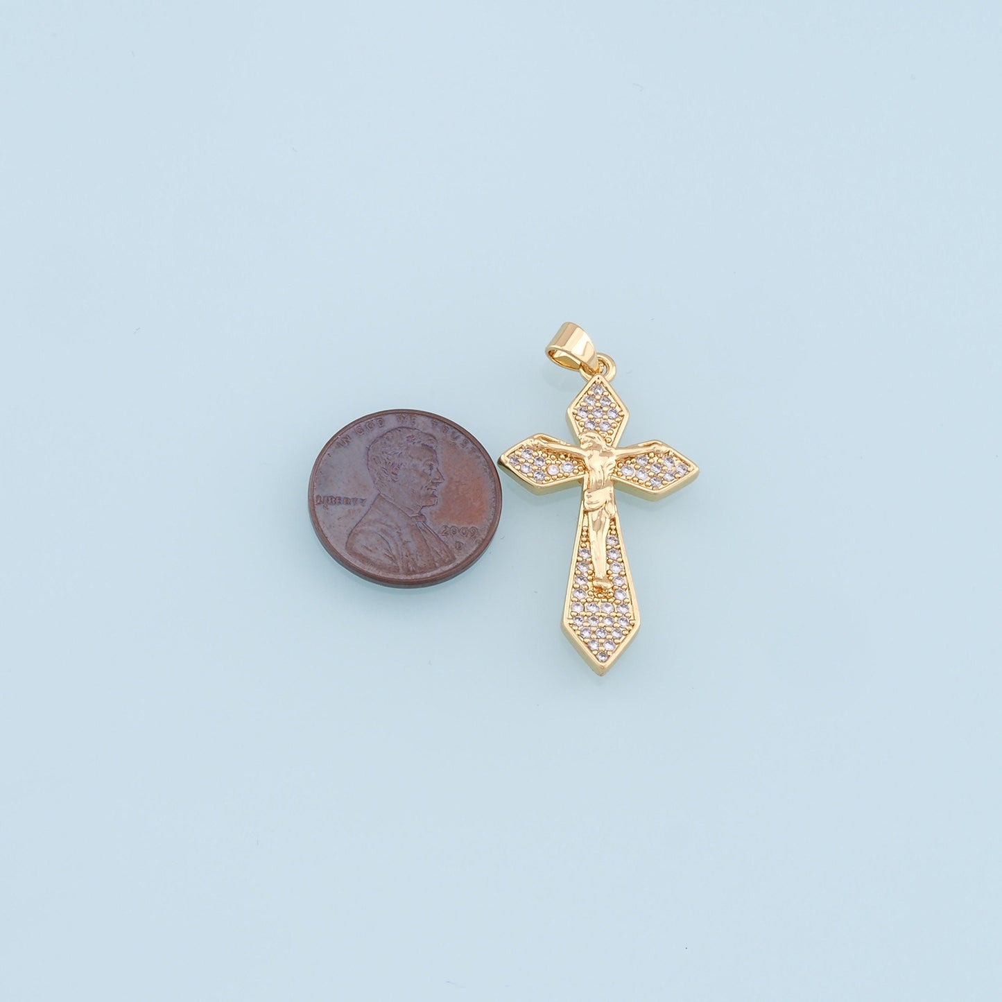 Gold Jesus Charms,18K Gold Filled Cross Pendant,CZ Micro Pave Religious Protect Charm Bracelet Necklace for DIY Jewelry Making Supply