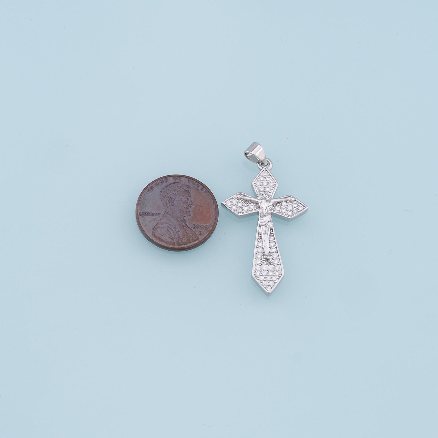 Gold Jesus Charms,18K Gold Filled Cross Pendant,CZ Micro Pave Religious Protect Charm Bracelet Necklace for DIY Jewelry Making Supply