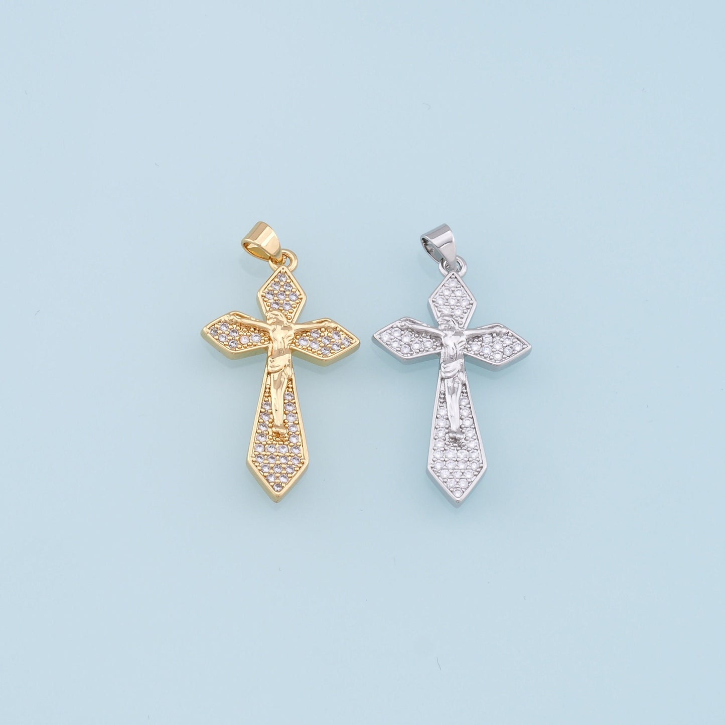 Gold Jesus Charms,18K Gold Filled Cross Pendant,CZ Micro Pave Religious Protect Charm Bracelet Necklace for DIY Jewelry Making Supply