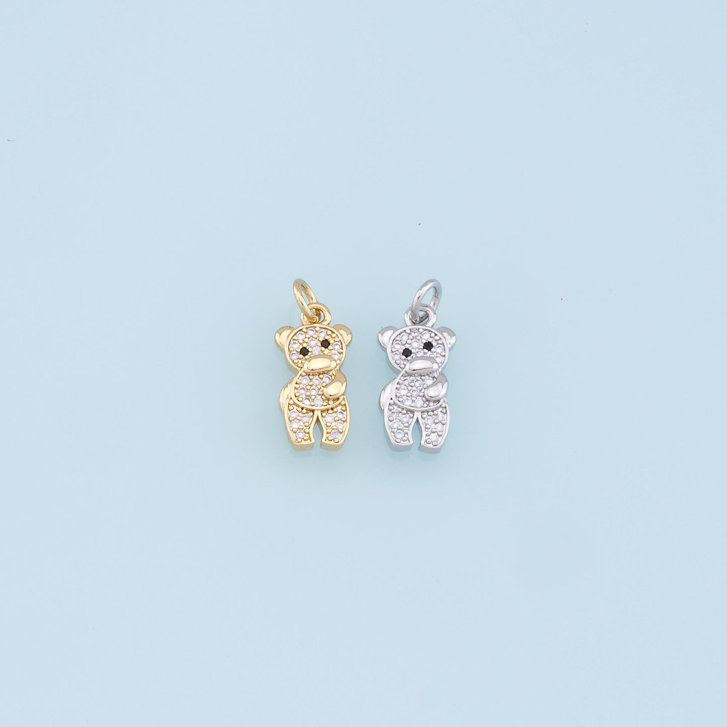 Gold Bear Charms,18K Gold Filled CZ Micro Pave Bear Pendant, Cute Bear Charm Bracelet Necklace for DIY Jewelry Making Supply