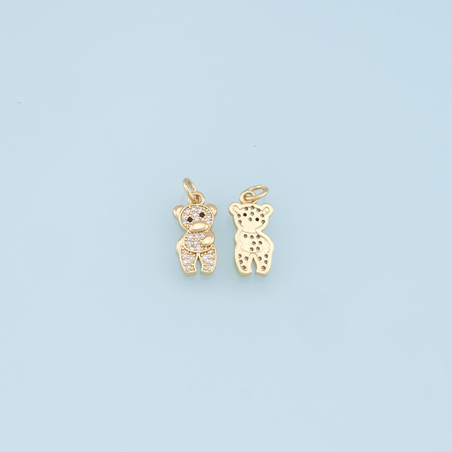 Gold Bear Charms,18K Gold Filled CZ Micro Pave Bear Pendant, Cute Bear Charm Bracelet Necklace for DIY Jewelry Making Supply