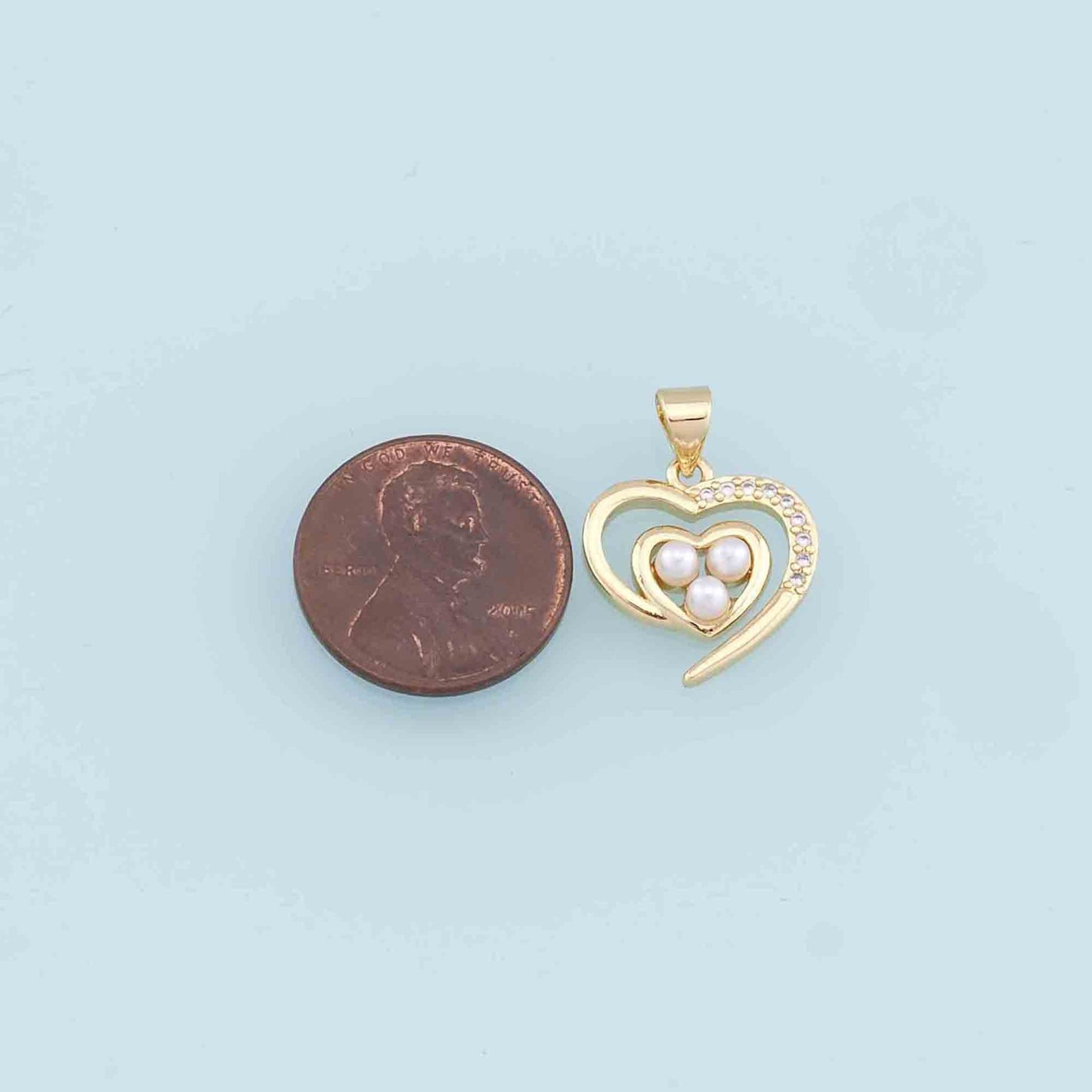 Gold Heart Pearl Charms,18K Gold Filled Heart Pendant,CZ Micro Pave Heart Charm Bracelet Necklace for DIY Jewelry Making Supply
