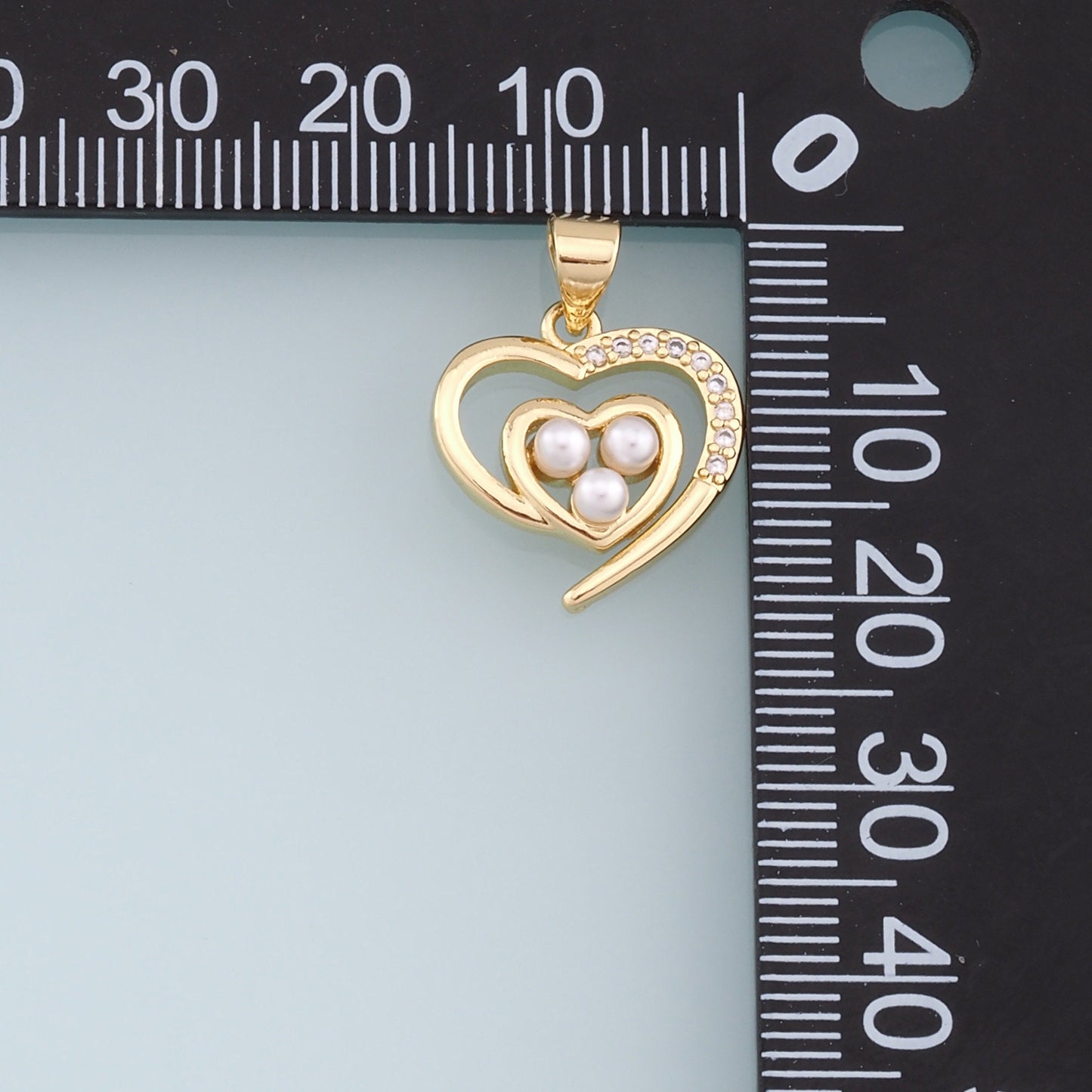 Gold Heart Pearl Charms,18K Gold Filled Heart Pendant,CZ Micro Pave Heart Charm Bracelet Necklace for DIY Jewelry Making Supply