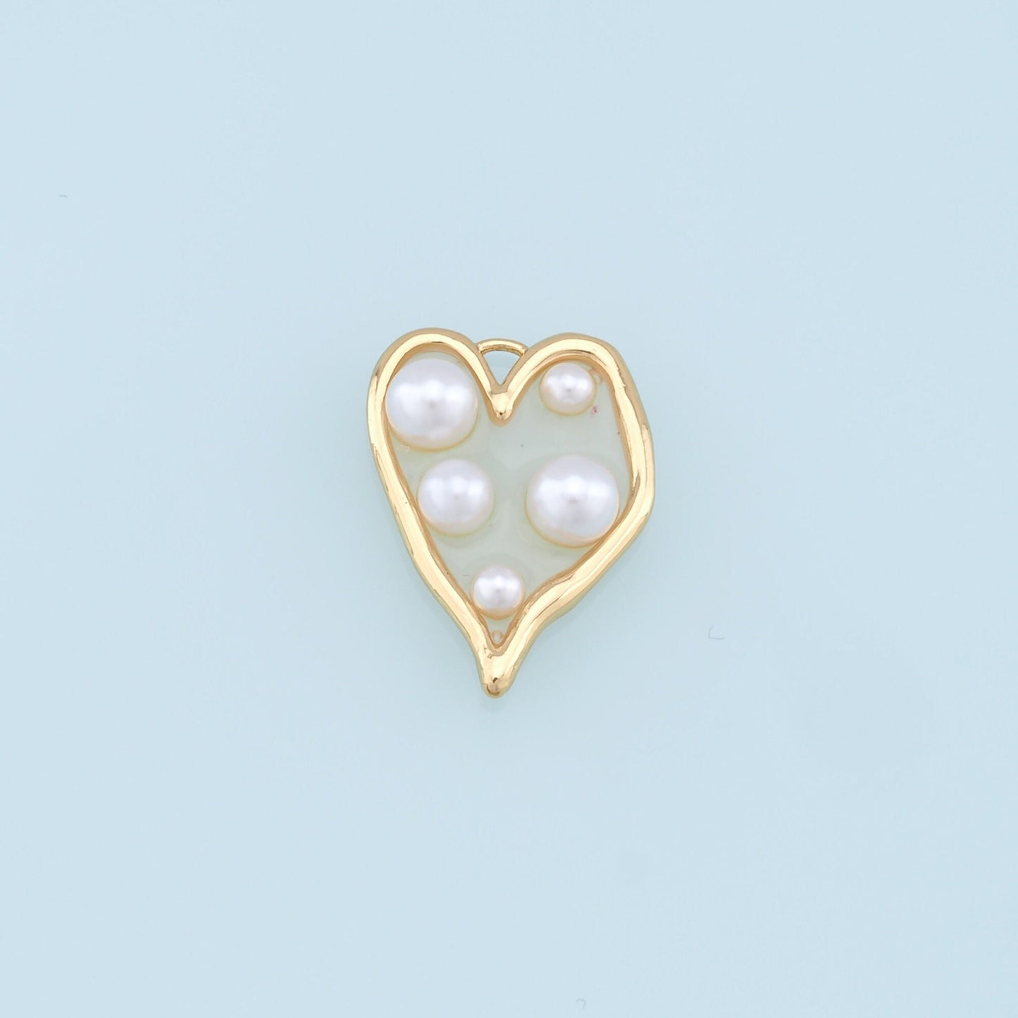 Gold Heart Pearl Charms,18K Gold Filled Clear Enamel Heart Pendant,Heart Love Charm Bracelet Necklace for DIY Jewelry Making Supply