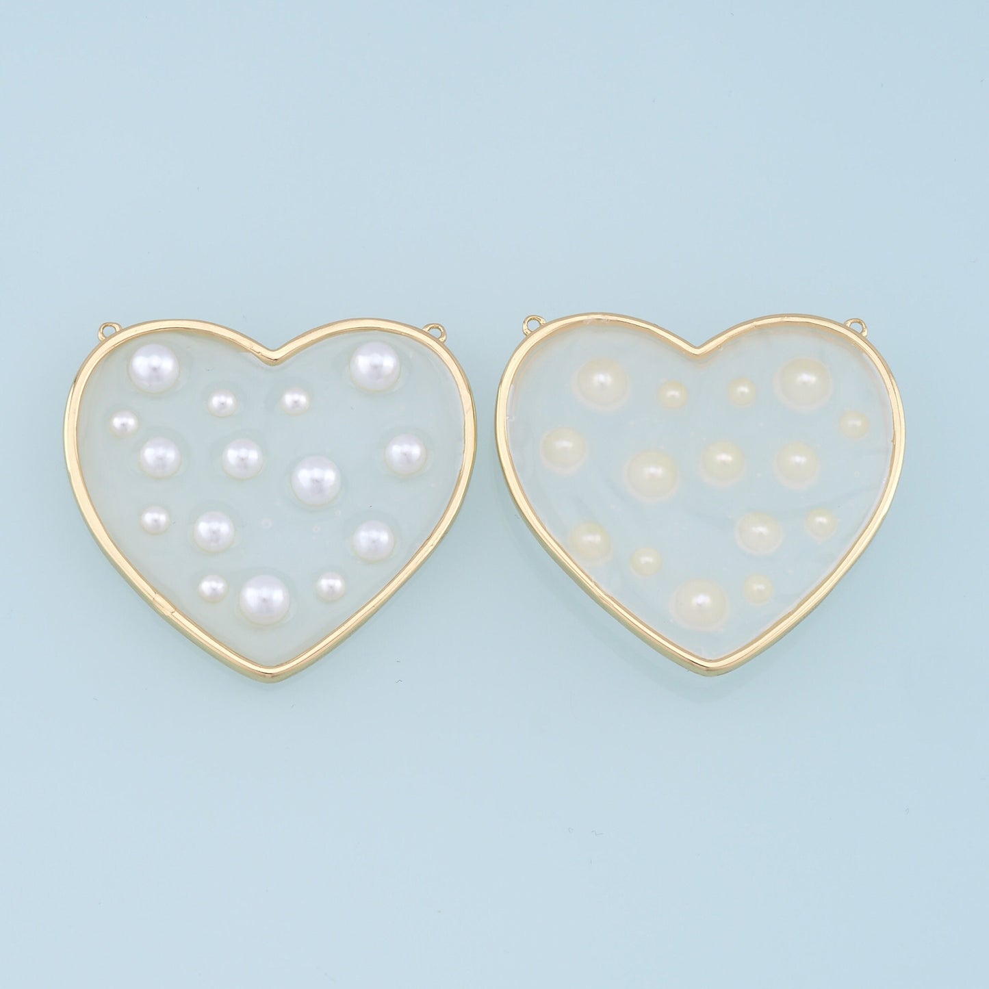 Gold Heart Pearl Connector Charms,18K Gold Filled Clear Enamel Heart Pendant,Heart Charm Bracelet Necklace for DIY Jewelry Making Supply