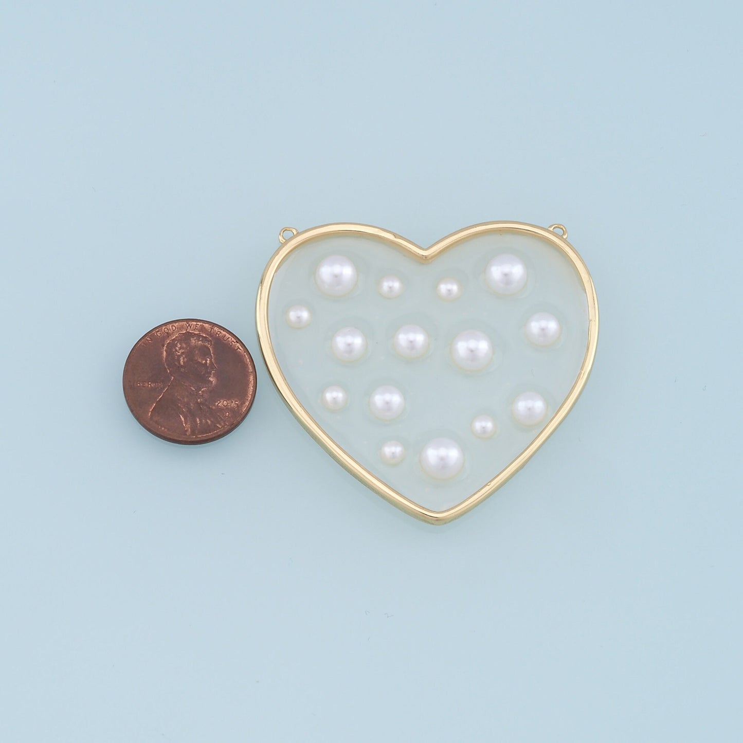 Gold Heart Pearl Connector Charms,18K Gold Filled Clear Enamel Heart Pendant,Heart Charm Bracelet Necklace for DIY Jewelry Making Supply