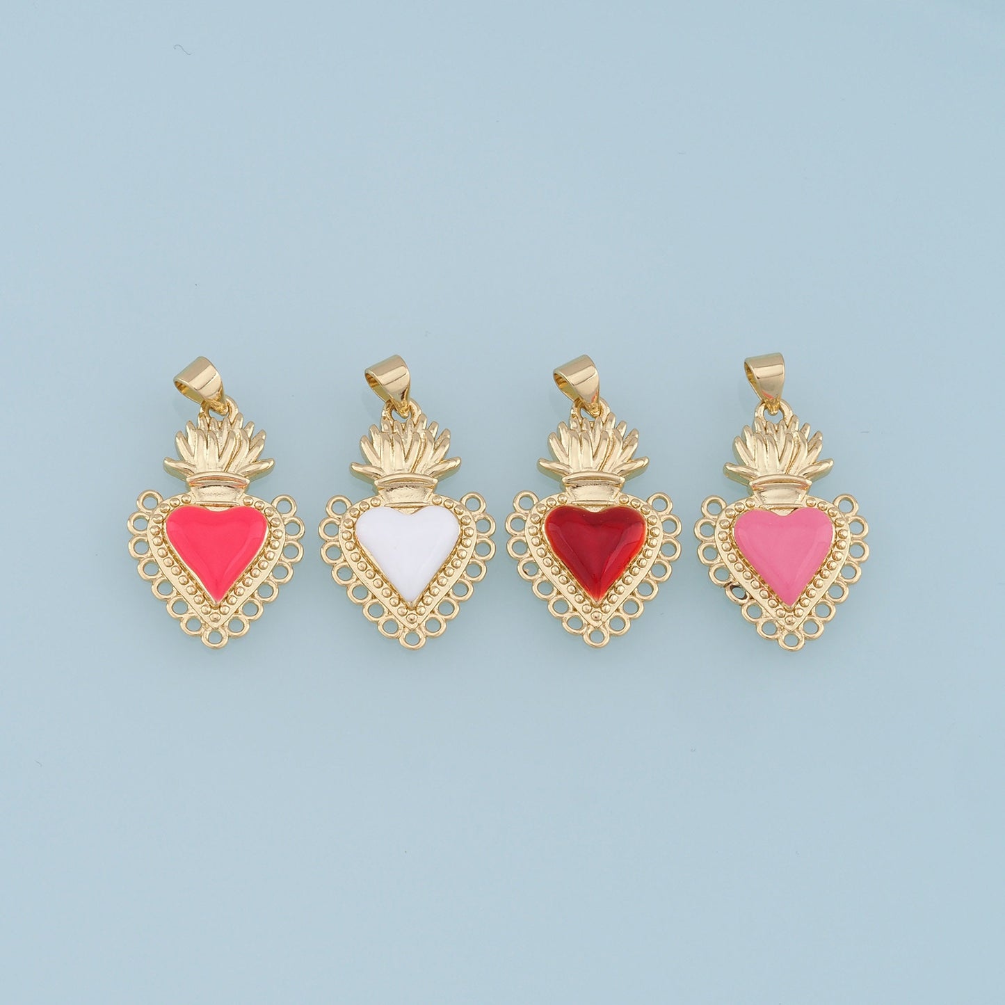 Gold Sacred Heart Charms,18K Gold Filled Enamel Sacred Heart Pendant,Sacred Heart Charm Bracelet Necklace for DIY Jewelry Making Supply