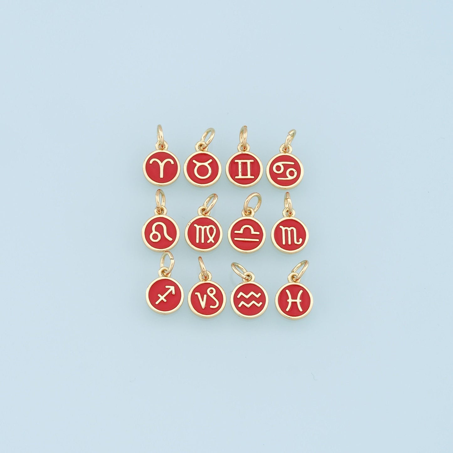 18K Gold Filled Enamel Zodiac Constellation Charms,Zodiac Symbol,Red Horoscope Charm,Gold Astrological Zodiac Sign Minimalist Jewelry