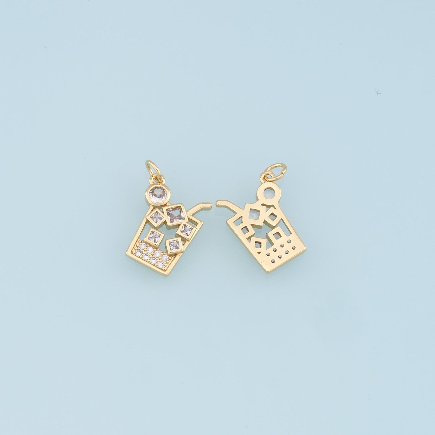 Gold drinks Charms,18K Gold Filled cup Pendant,CZ Micro Pave cup Charm Bracelet Necklace for DIY Jewelry Making Supply