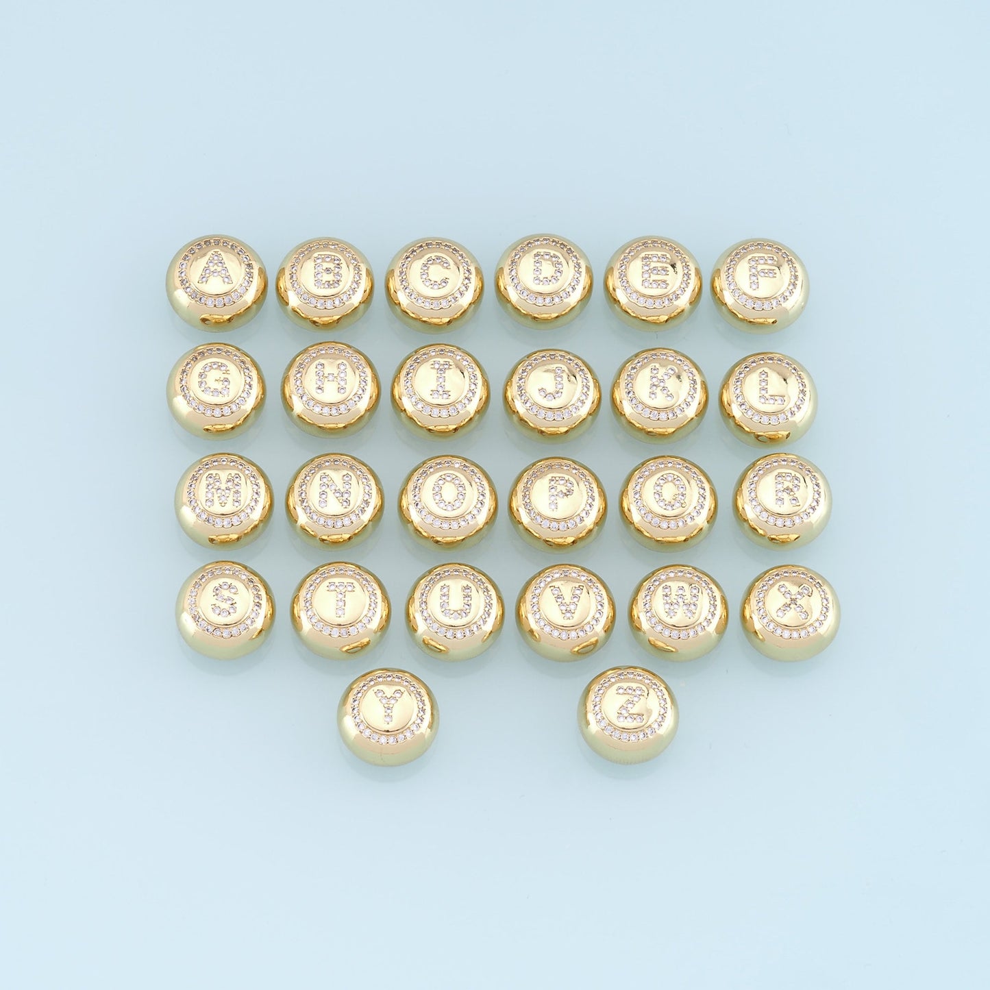 Gold letter Charms,18K Gold Filled Round letter Pendant,perforation initial Charm Bracelet Necklace for DIY Jewelry Making Supply