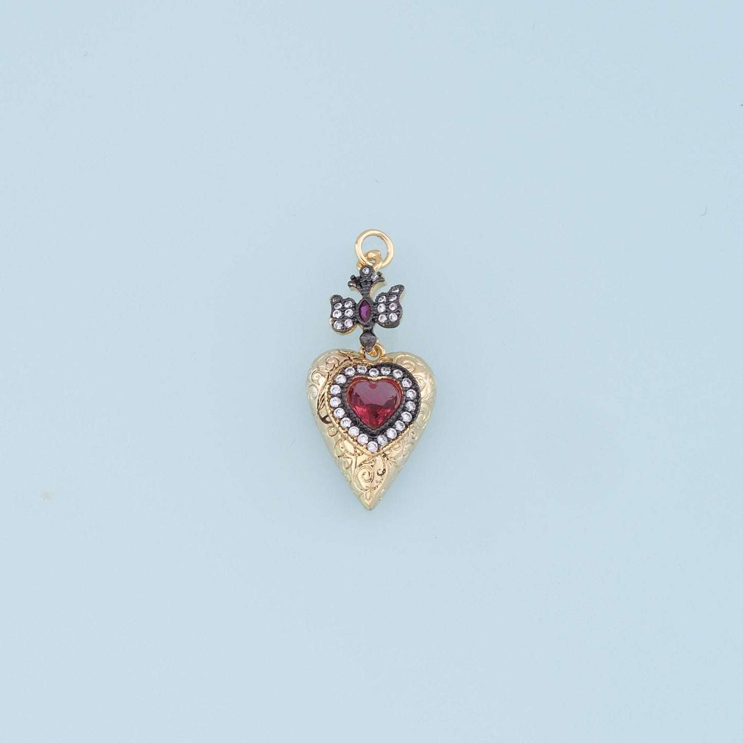 Gold Heart Charms,18K Gold Filled Heart Pendant,Cross Charm Bracelet Necklace for DIY Jewelry Making Supply