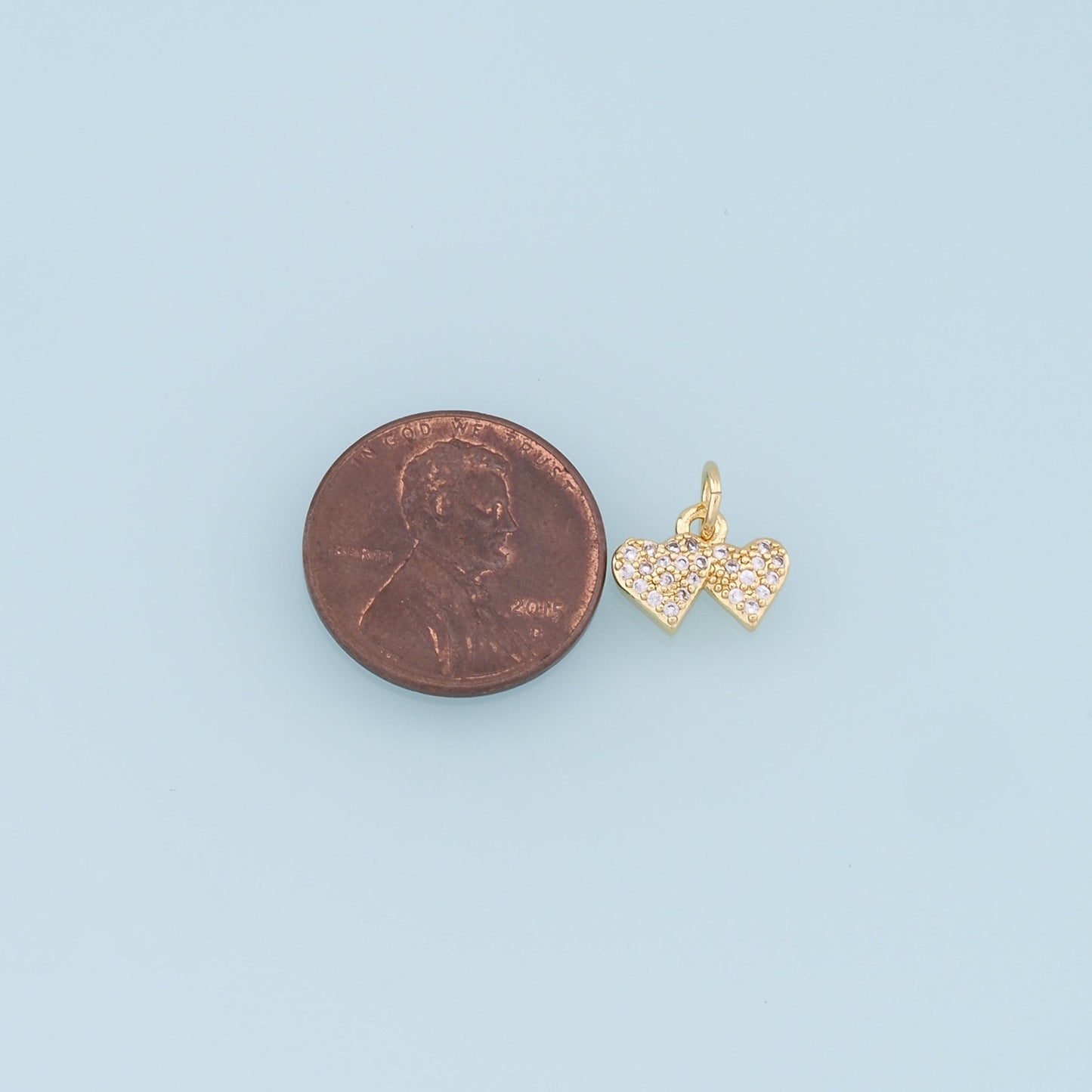 Gold Double Heart Charms,18K Gold Filled Heart Pendant,CZ Micro Pave Heart Charm Bracelet Necklace for DIY Jewelry Making Supply