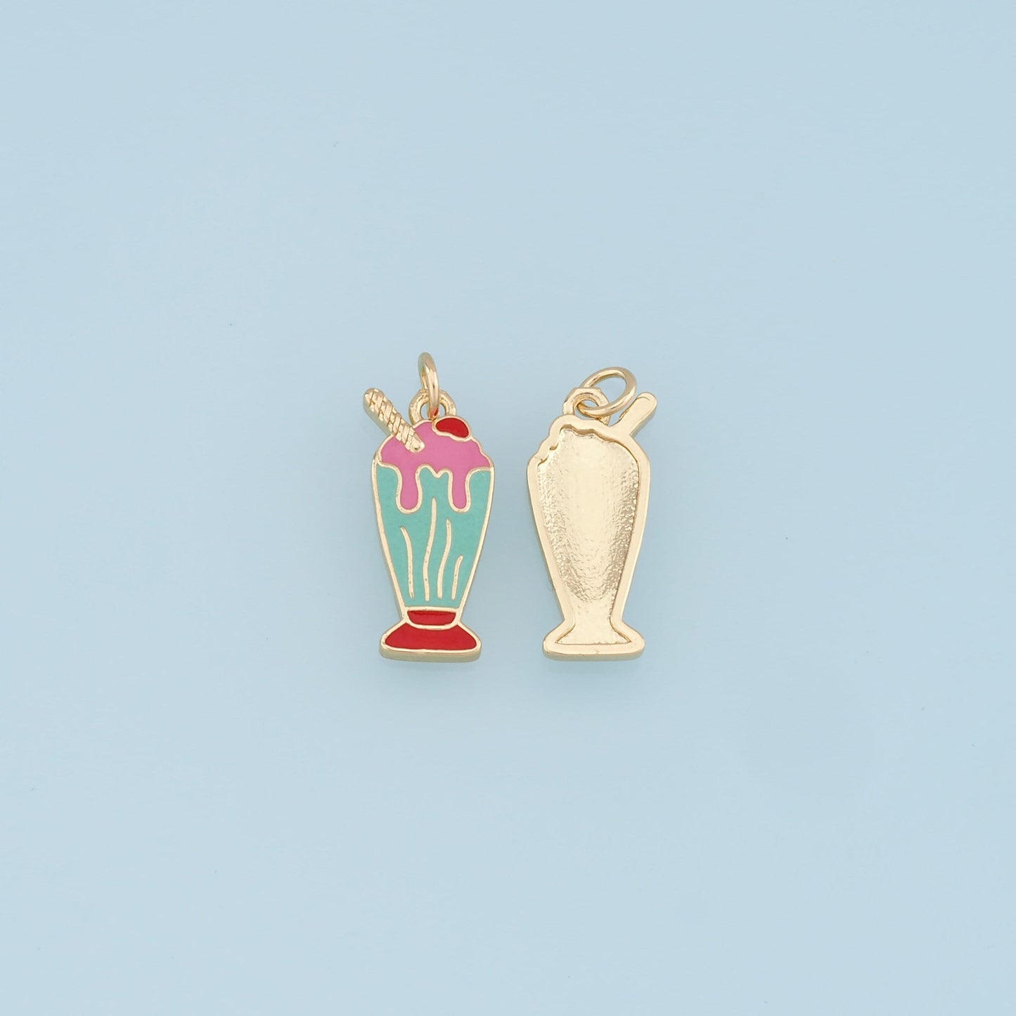 Ice Cream Charms,18K Gold Filled Enamel Ice Cream Pendant,Cute Ice Cream Cup Charm Bracelet Necklace for DIY Jewelry Making Supply