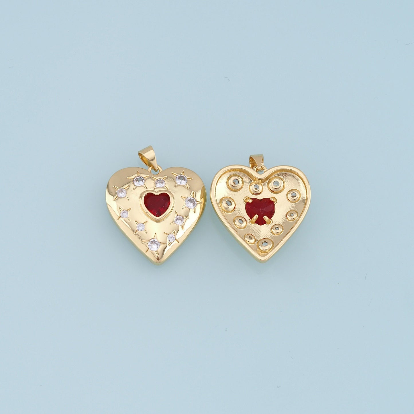 Gold Star Heart Charms,18K Gold Filled Heart Pendant,CZ Micro Pave Heart Charm Bracelet Necklace for DIY Jewelry Making Supply