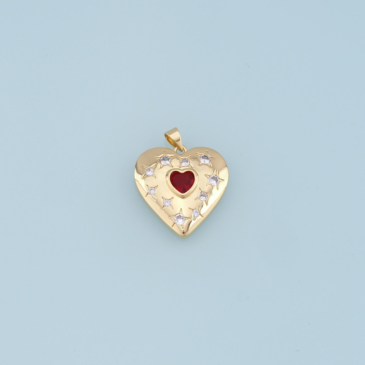 Gold Star Heart Charms,18K Gold Filled Heart Pendant,CZ Micro Pave Heart Charm Bracelet Necklace for DIY Jewelry Making Supply
