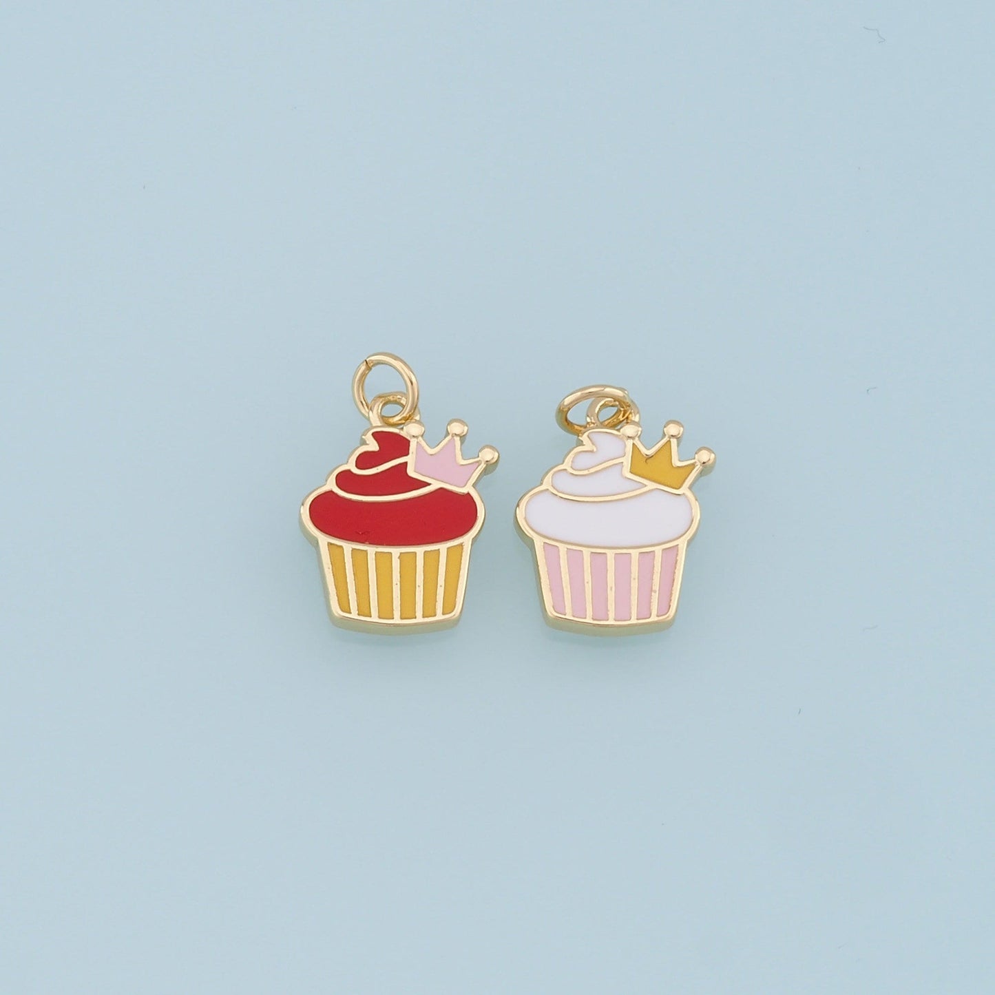 Gold Cake Charms,18K Gold Filled Enamel Cake Pendant,Cute Cake Charm Bracelet Necklace for DIY Jewelry Making Supply