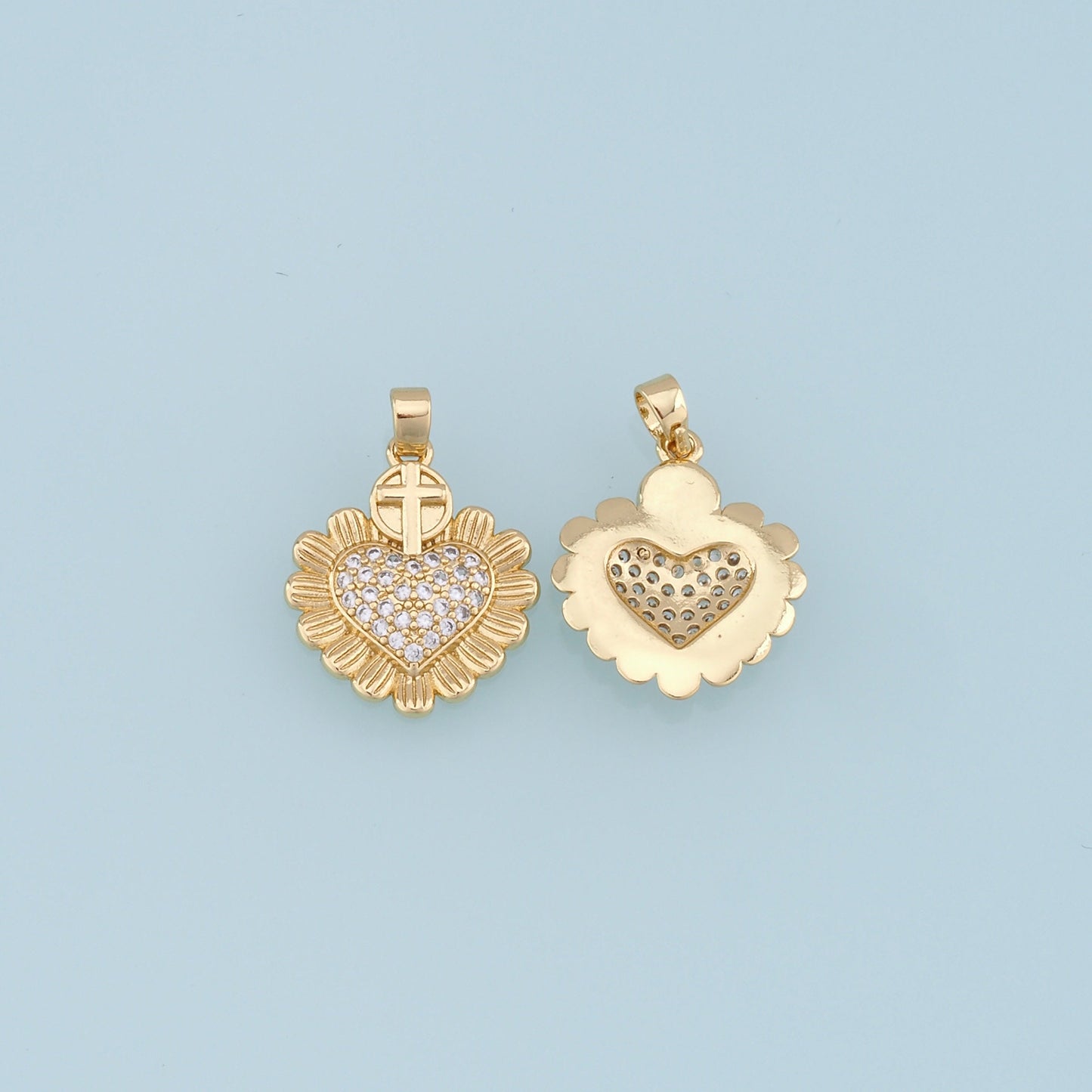 Gold Sacred Heart Charms,18K Gold Filled Sacred heart Pendant,CZ Micro Pave Religious Charm Bracelet Necklace for DIY Jewelry Making Supply