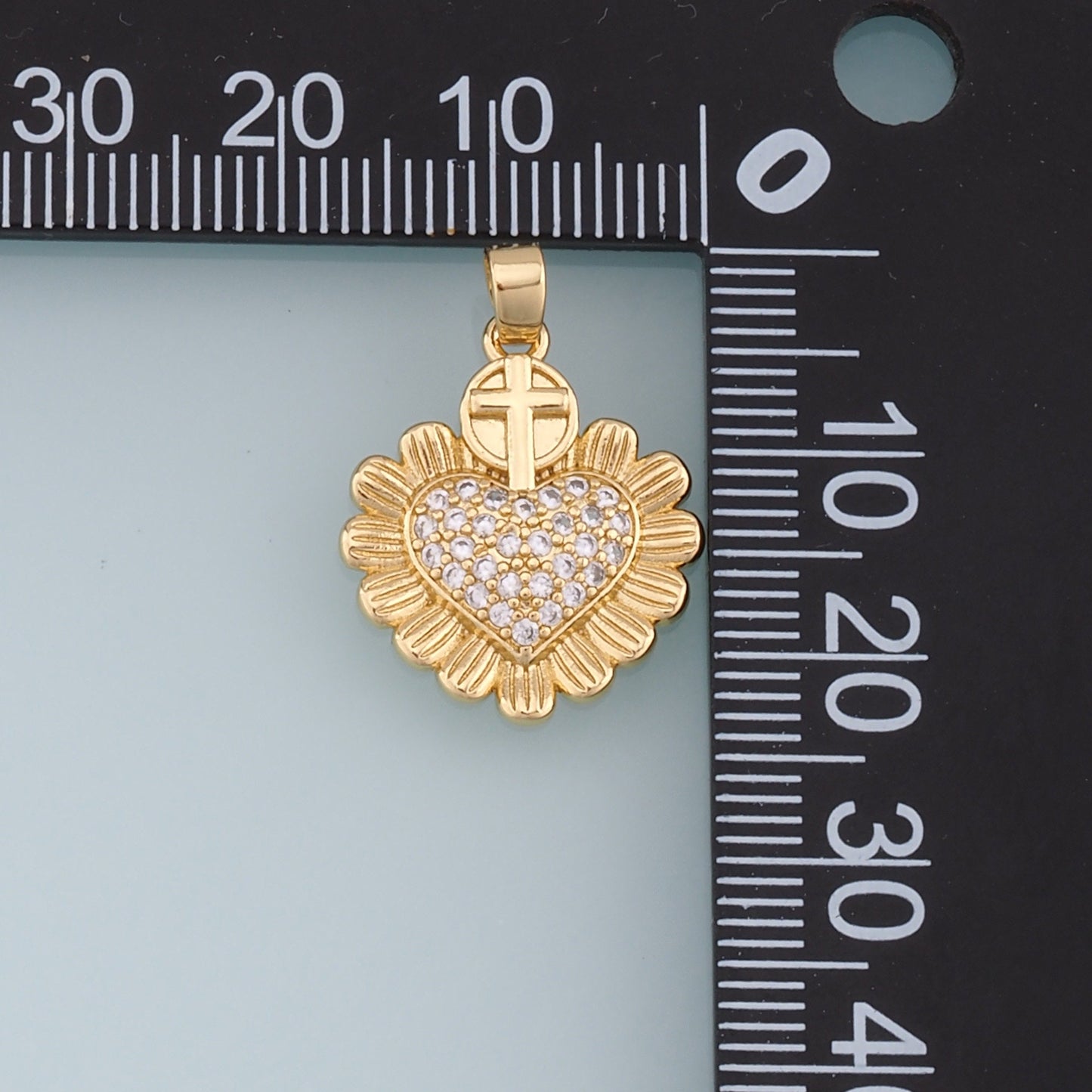 Gold Sacred Heart Charms,18K Gold Filled Sacred heart Pendant,CZ Micro Pave Religious Charm Bracelet Necklace for DIY Jewelry Making Supply