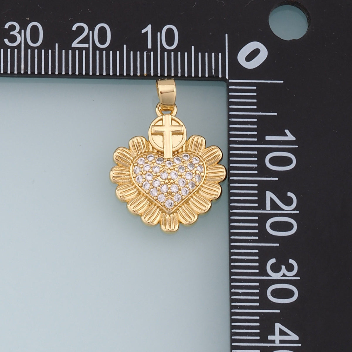 Gold Sacred Heart Charms,18K Gold Filled Sacred heart Pendant,CZ Micro Pave Religious Charm Bracelet Necklace for DIY Jewelry